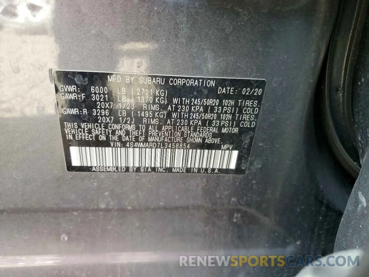 14 Photograph of a damaged car 4S4WMARD7L3458854 SUBARU ASCENT 2020