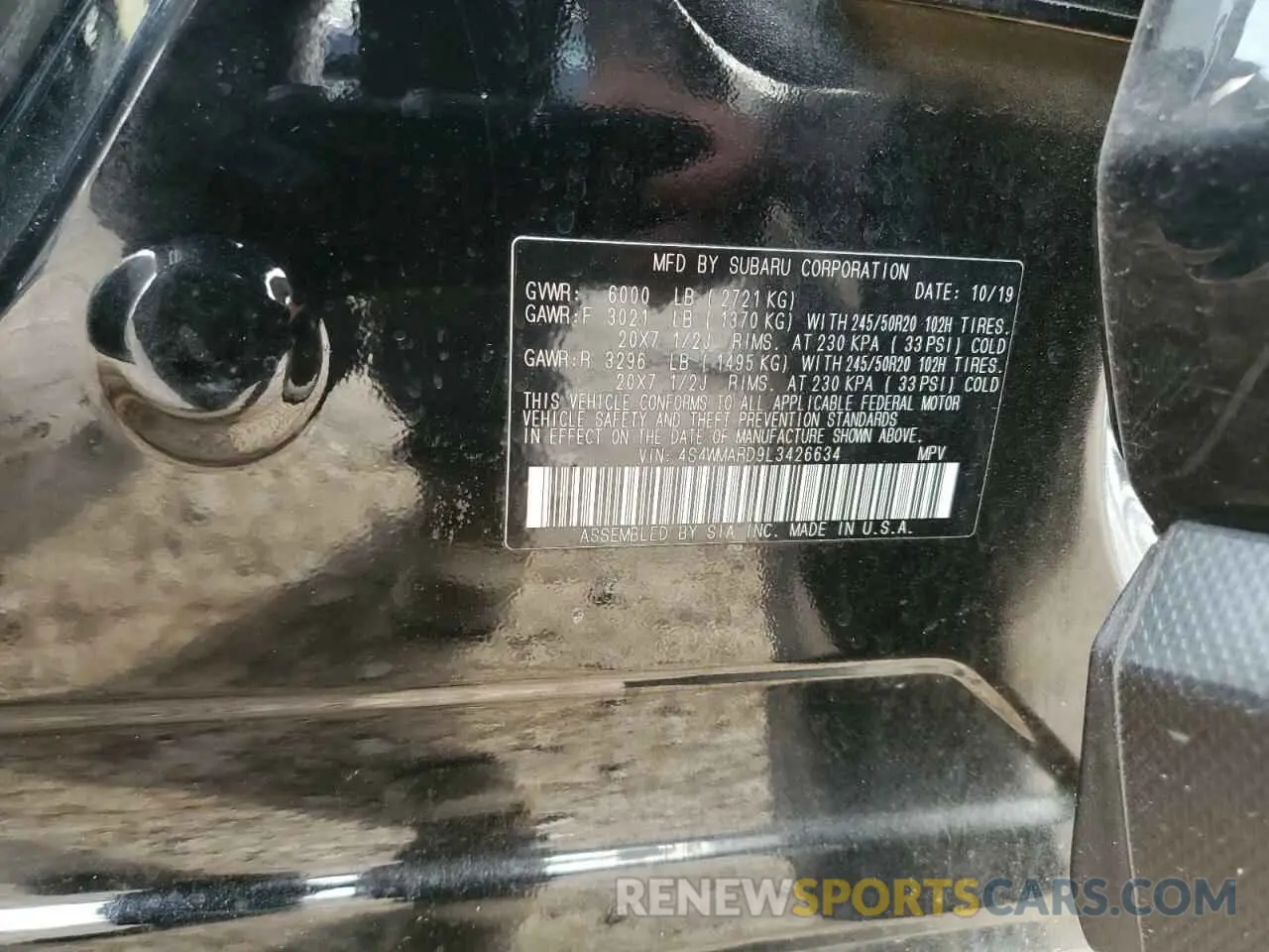 13 Photograph of a damaged car 4S4WMARD9L3426634 SUBARU ASCENT 2020
