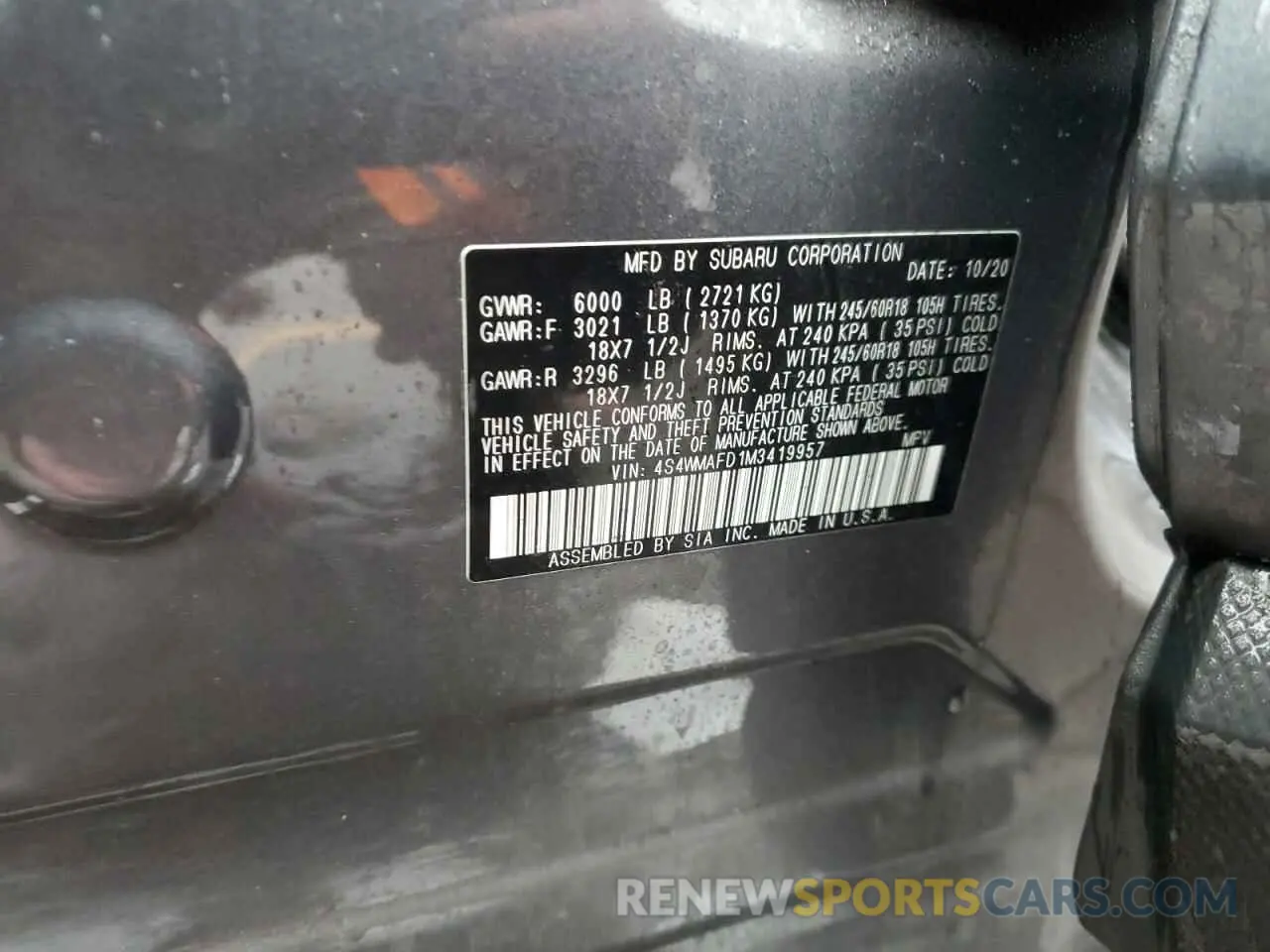 15 Photograph of a damaged car 4S4WMAFD1M3419957 SUBARU ASCENT 2021