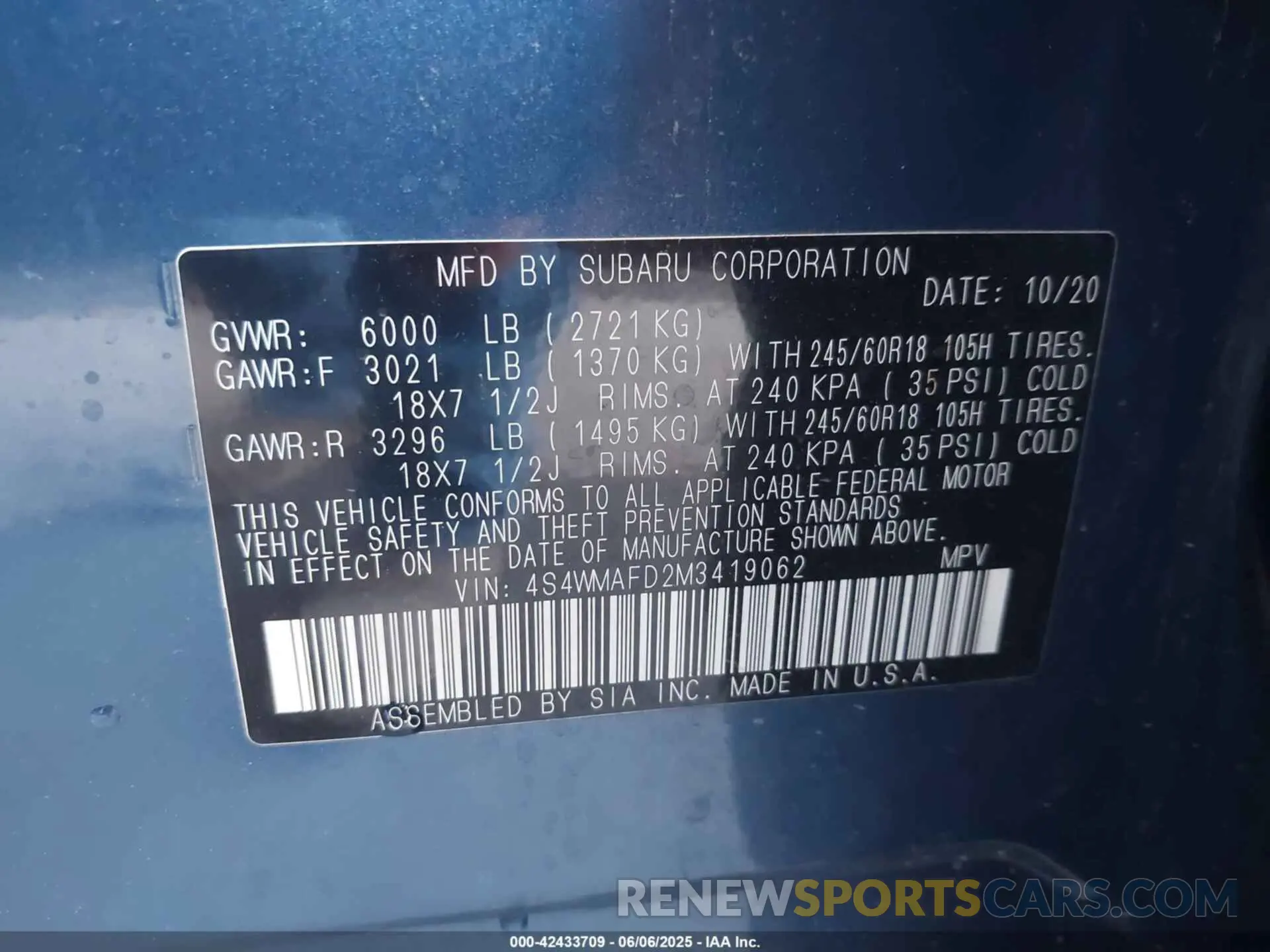 9 Photograph of a damaged car 4S4WMAFD2M3419062 SUBARU ASCENT 2021