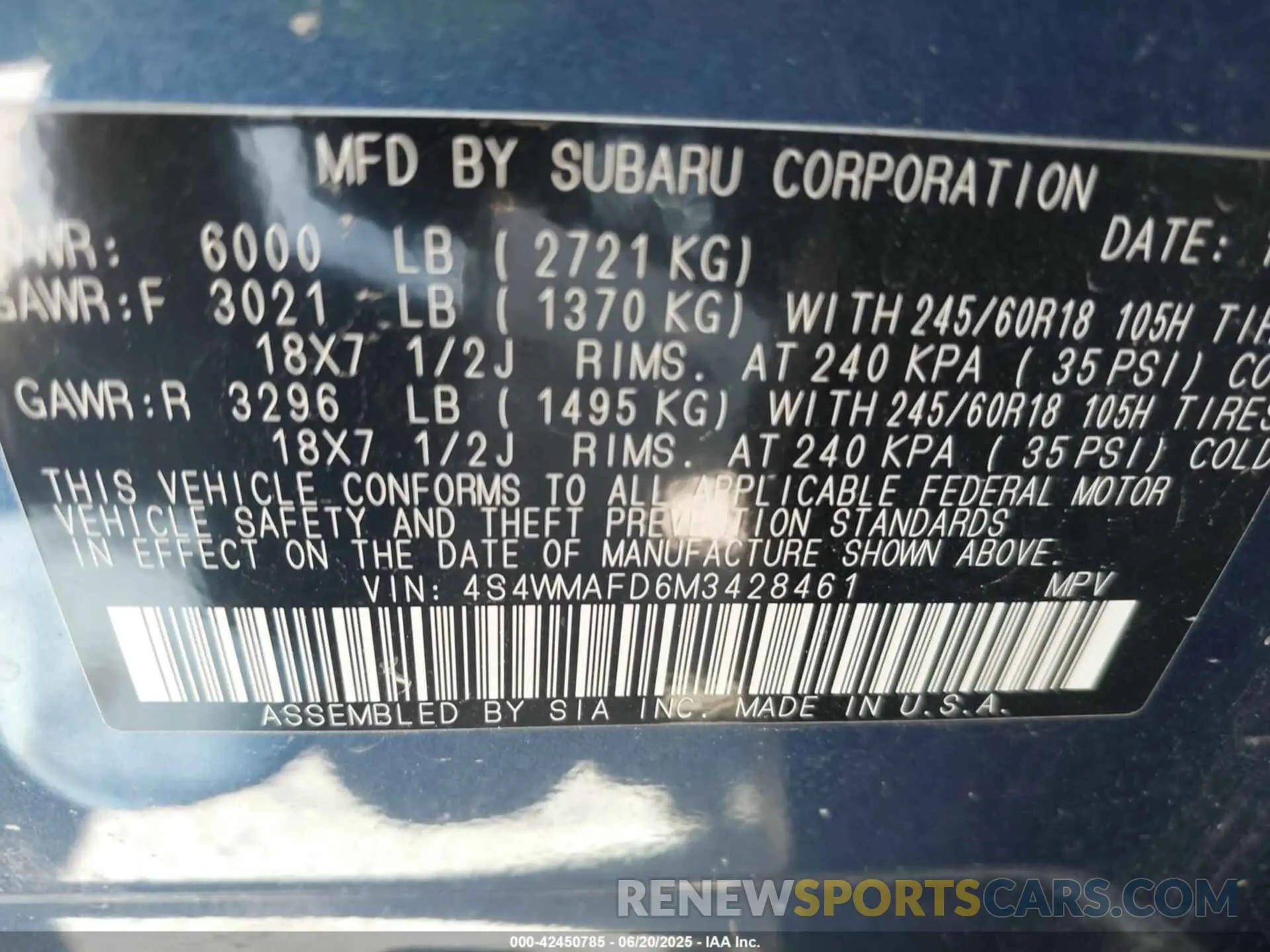 9 Photograph of a damaged car 4S4WMAFD6M3428461 SUBARU ASCENT 2021
