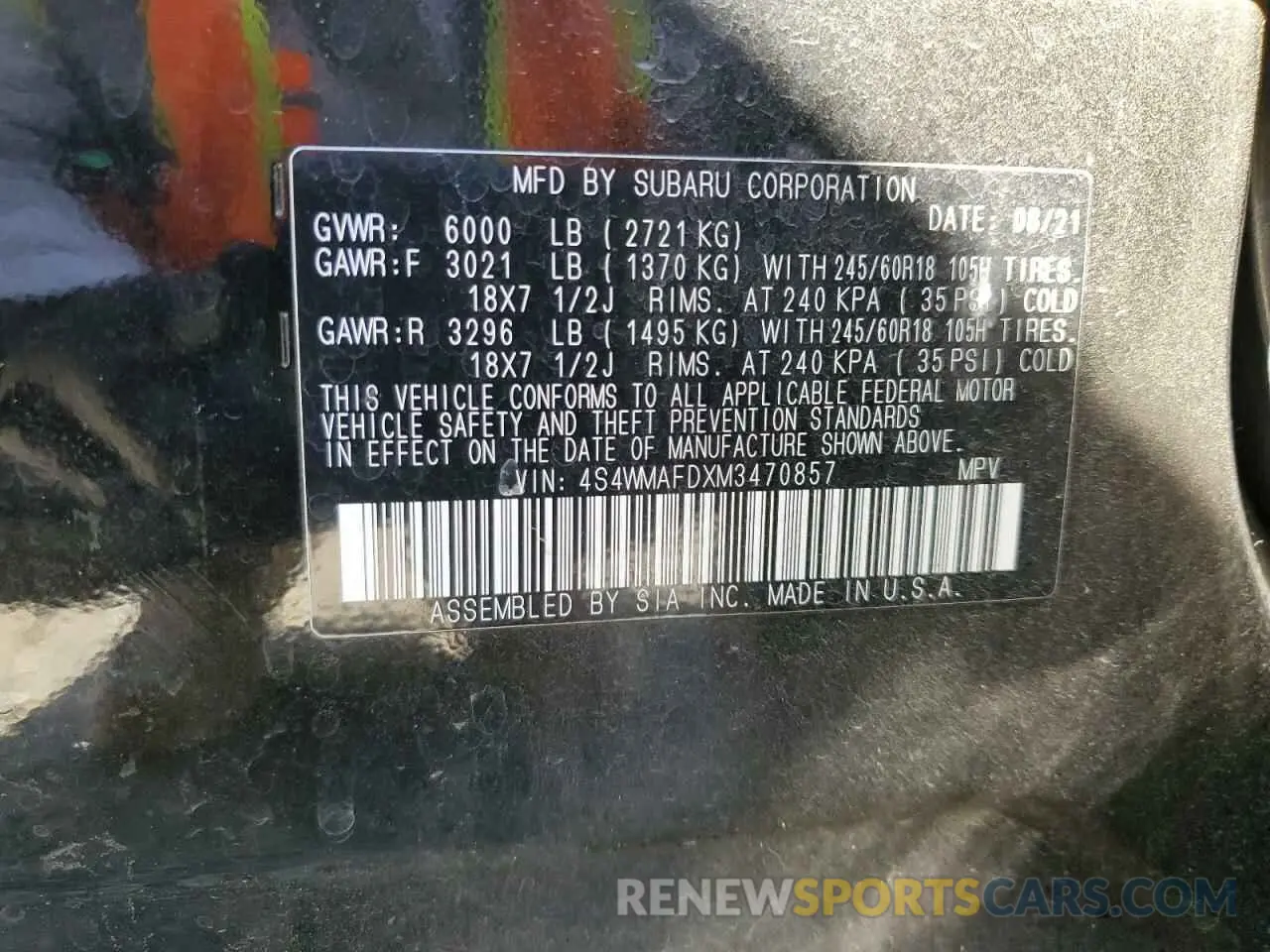 13 Photograph of a damaged car 4S4WMAFDXM3470857 SUBARU ASCENT 2021