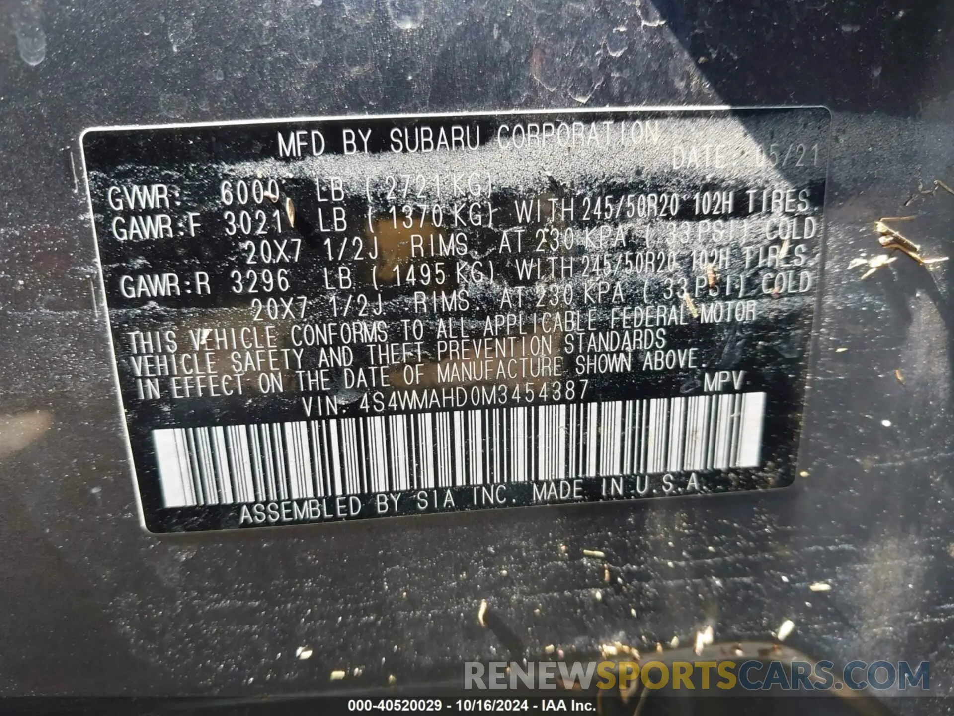 9 Photograph of a damaged car 4S4WMAHD0M3454387 SUBARU ASCENT 2021