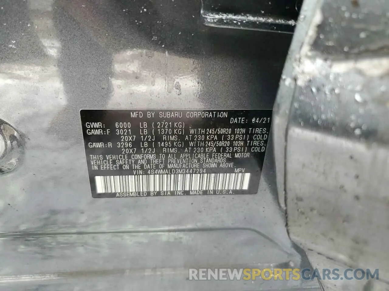 15 Photograph of a damaged car 4S4WMALD3M3447294 SUBARU ASCENT 2021