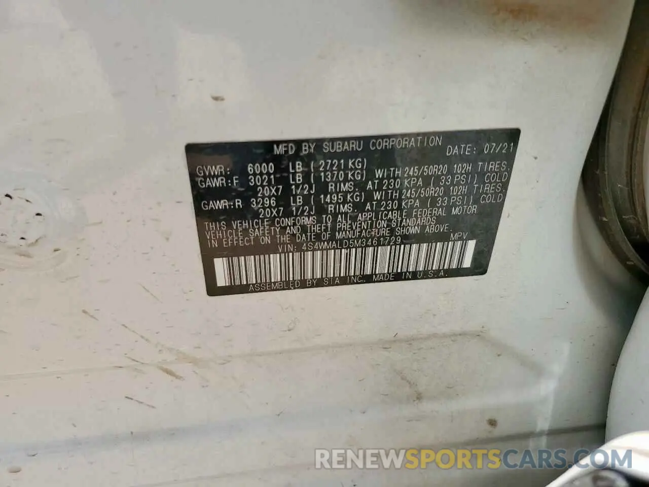13 Photograph of a damaged car 4S4WMALD5M3461729 SUBARU ASCENT 2021