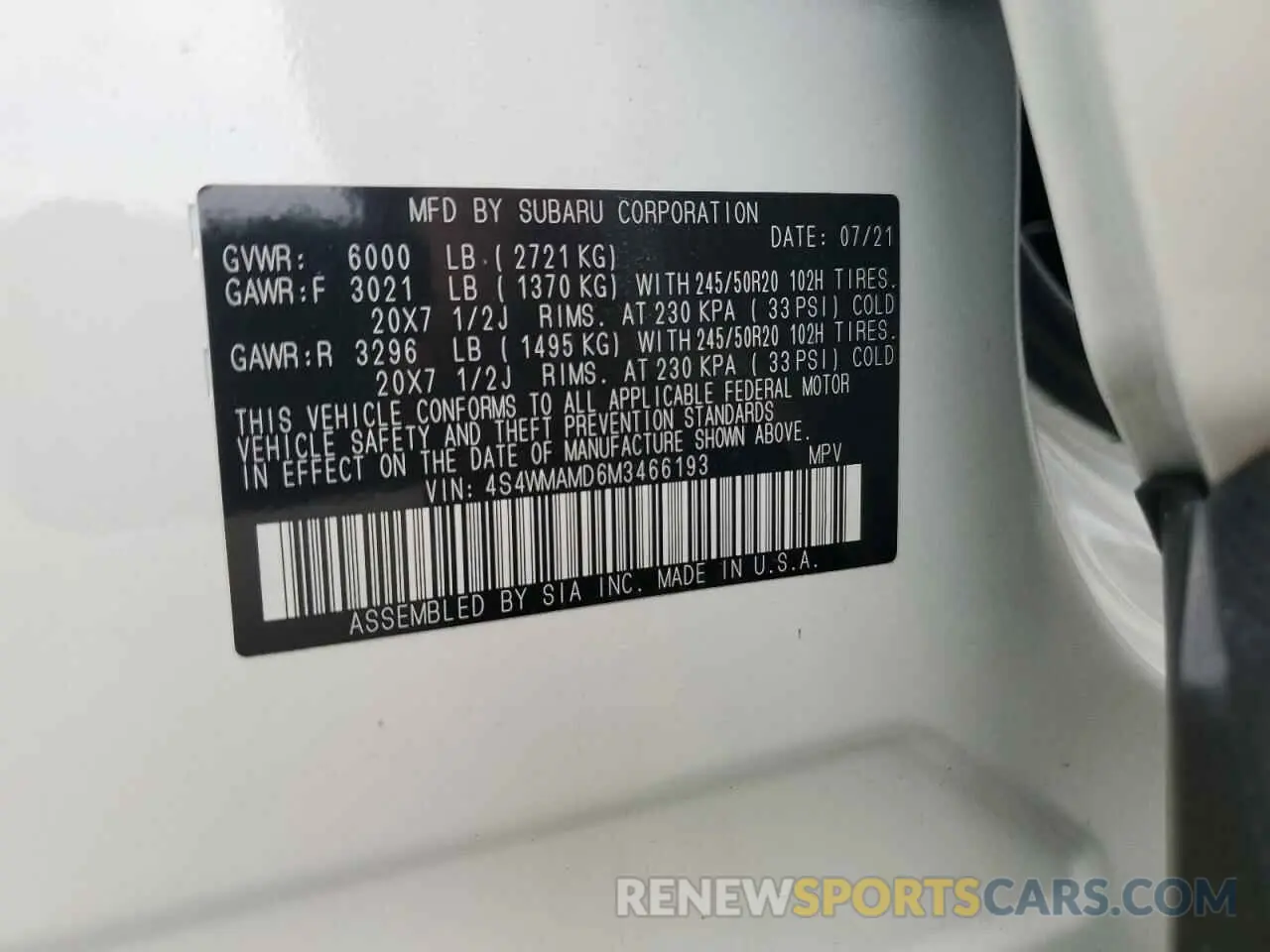 13 Photograph of a damaged car 4S4WMAMD6M3466193 SUBARU ASCENT 2021
