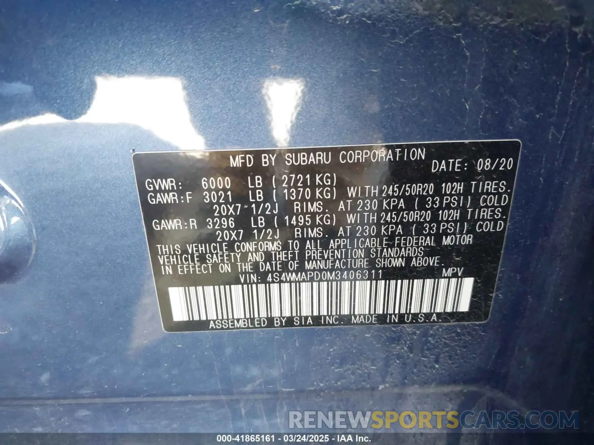 9 Photograph of a damaged car 4S4WMAPD0M3406311 SUBARU ASCENT 2021