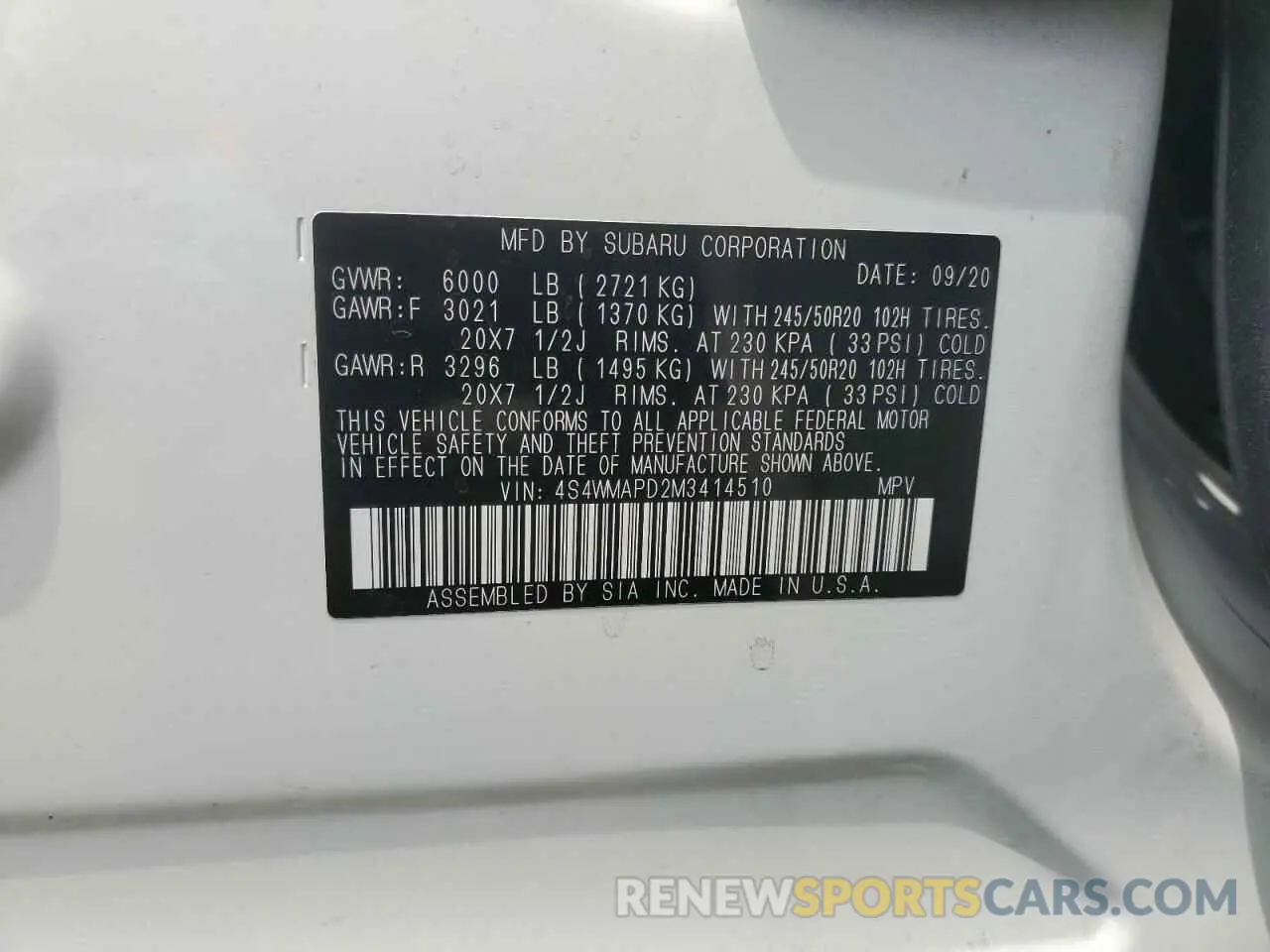 12 Photograph of a damaged car 4S4WMAPD2M3414510 SUBARU ASCENT 2021