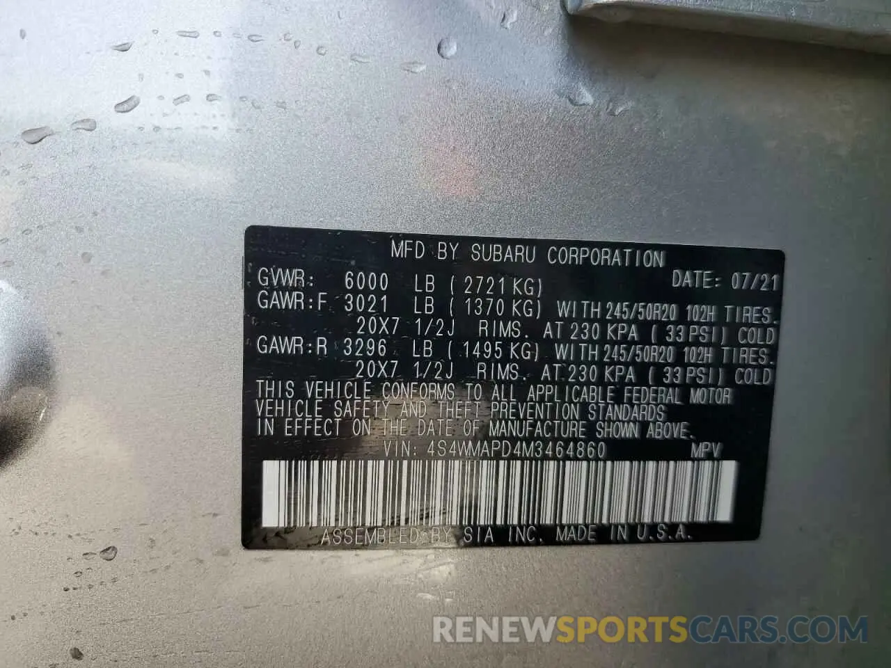 13 Photograph of a damaged car 4S4WMAPD4M3464860 SUBARU ASCENT 2021