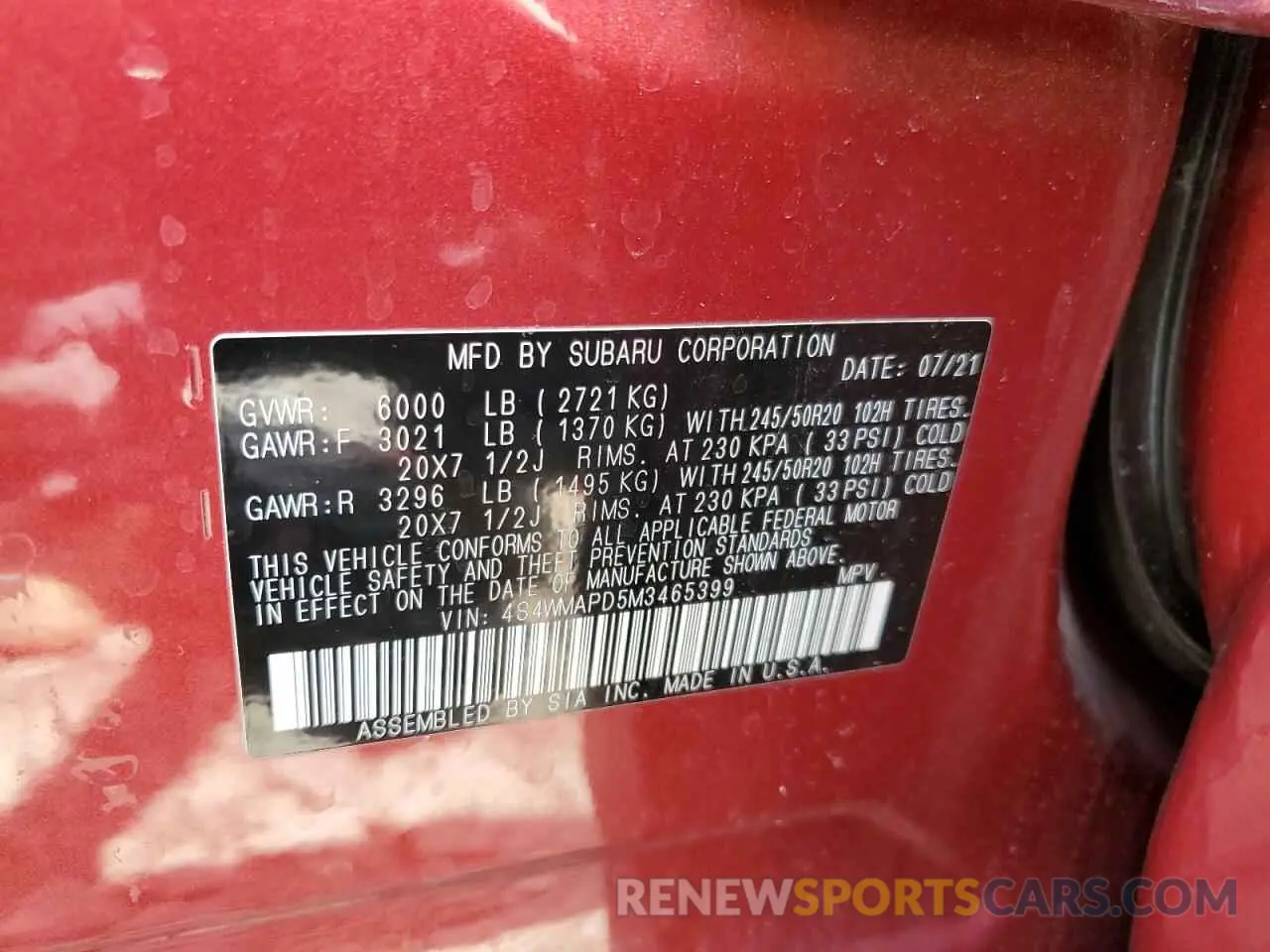 14 Photograph of a damaged car 4S4WMAPD5M3465399 SUBARU ASCENT 2021