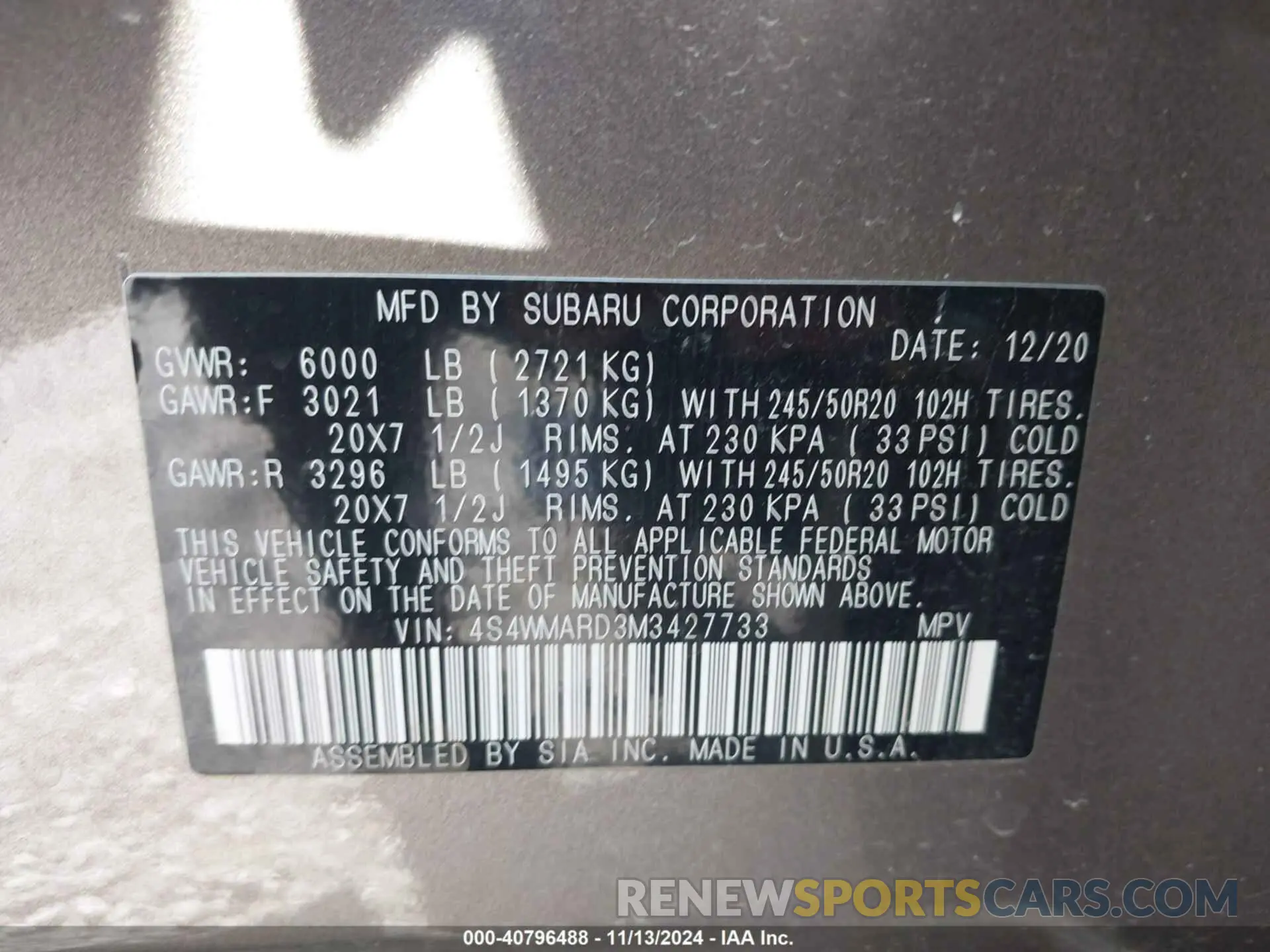9 Photograph of a damaged car 4S4WMARD3M3427733 SUBARU ASCENT 2021