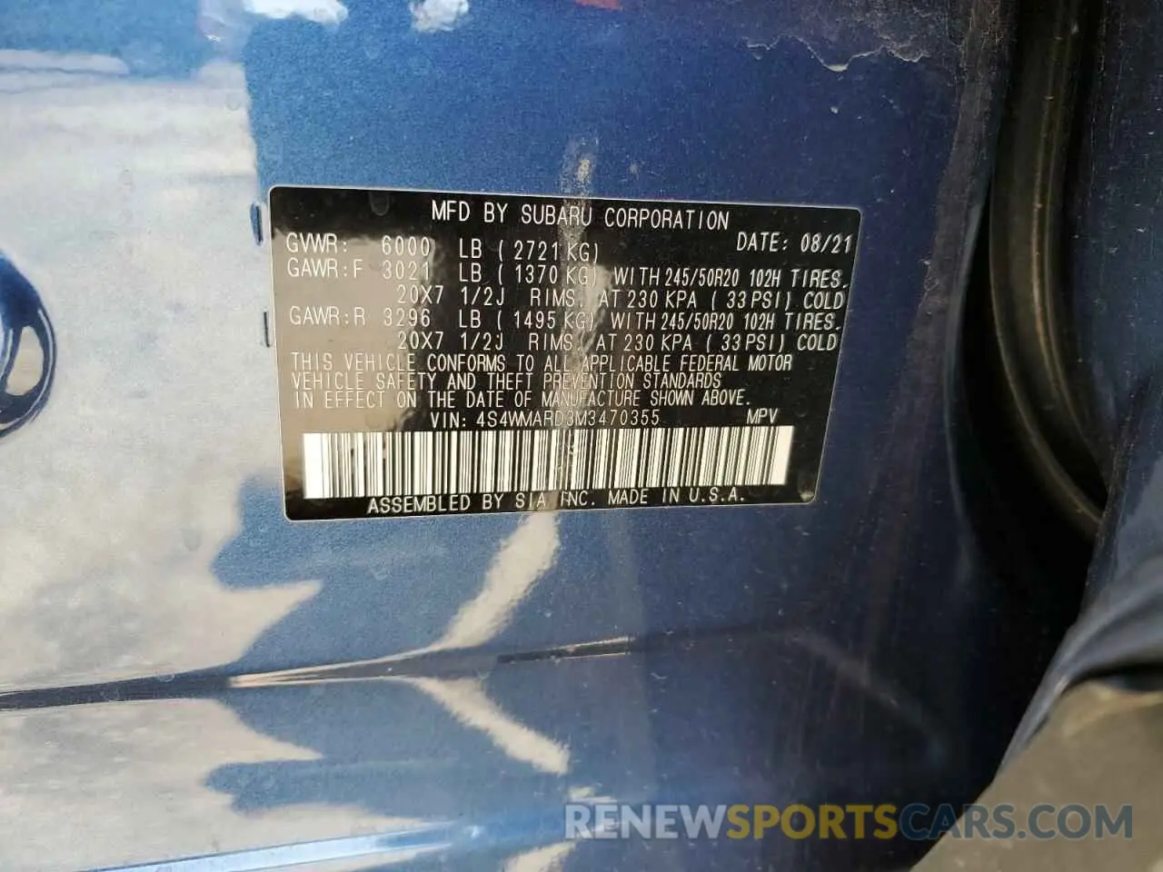 13 Photograph of a damaged car 4S4WMARD3M3470355 SUBARU ASCENT 2021