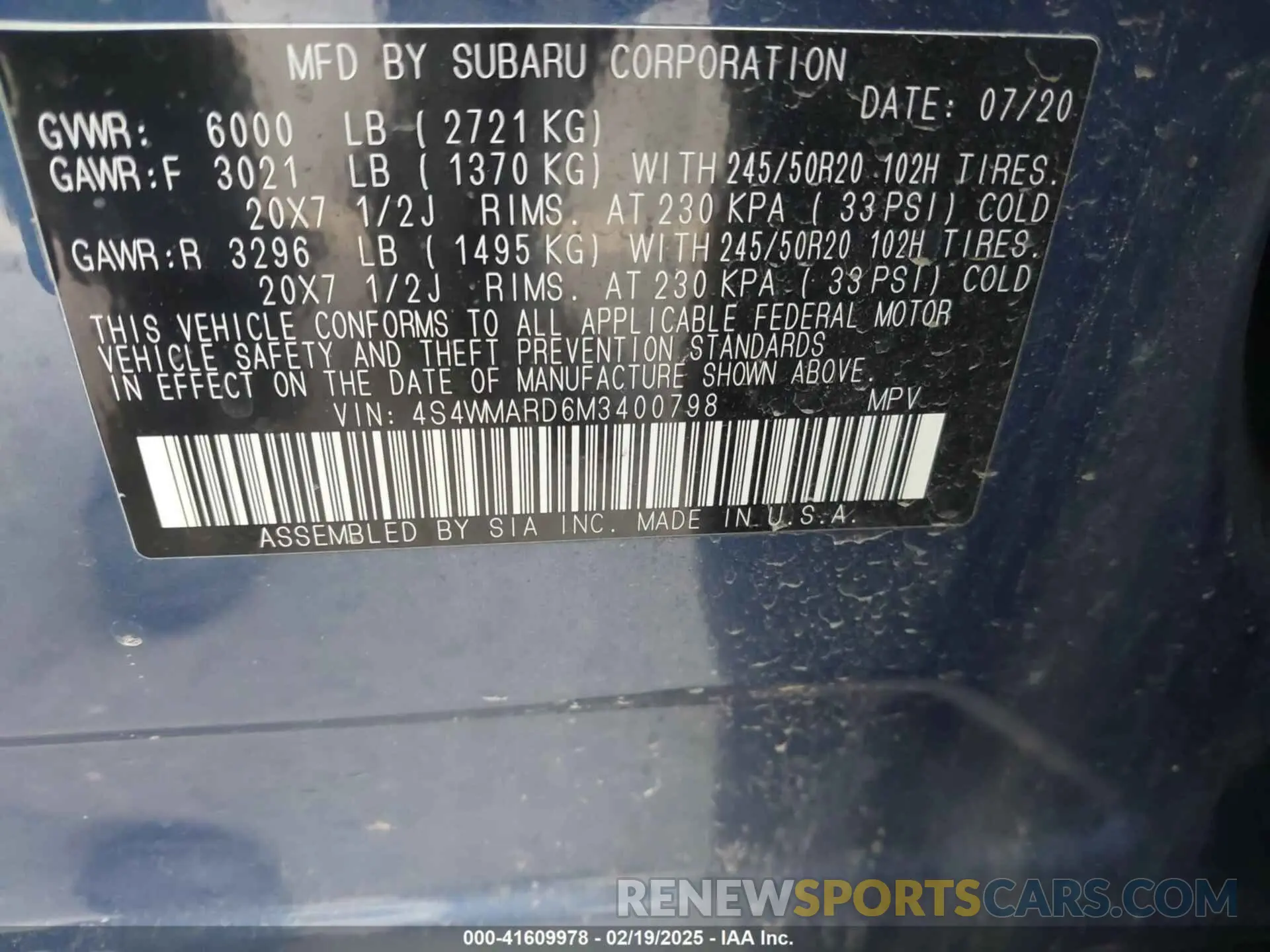 9 Photograph of a damaged car 4S4WMARD6M3400798 SUBARU ASCENT 2021