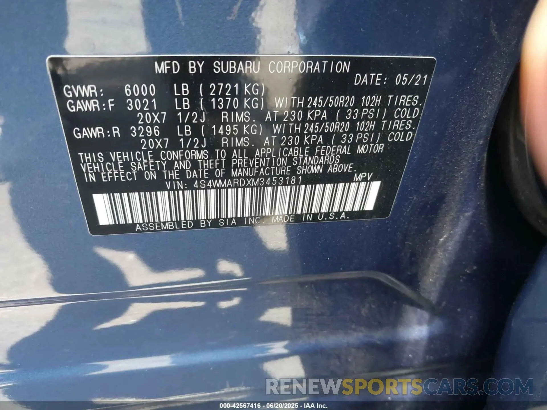 9 Photograph of a damaged car 4S4WMARDXM3453181 SUBARU ASCENT 2021