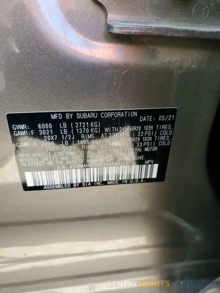 13 Photograph of a damaged car 4S4WMARDXM3454847 SUBARU ASCENT 2021