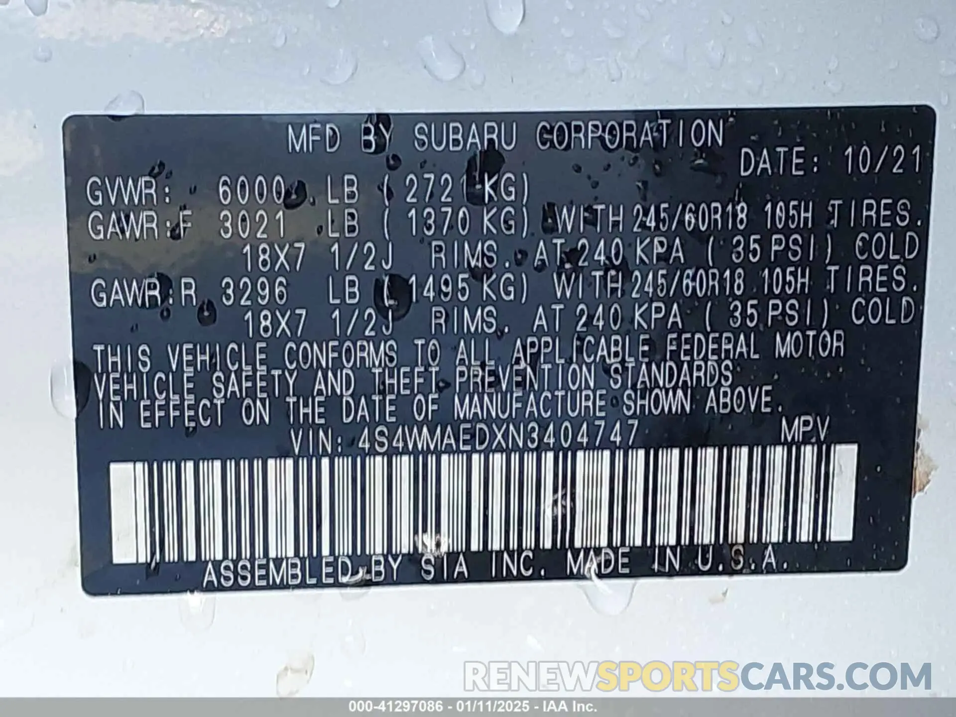 9 Photograph of a damaged car 4S4WMAEDXN3404747 SUBARU ASCENT 2022