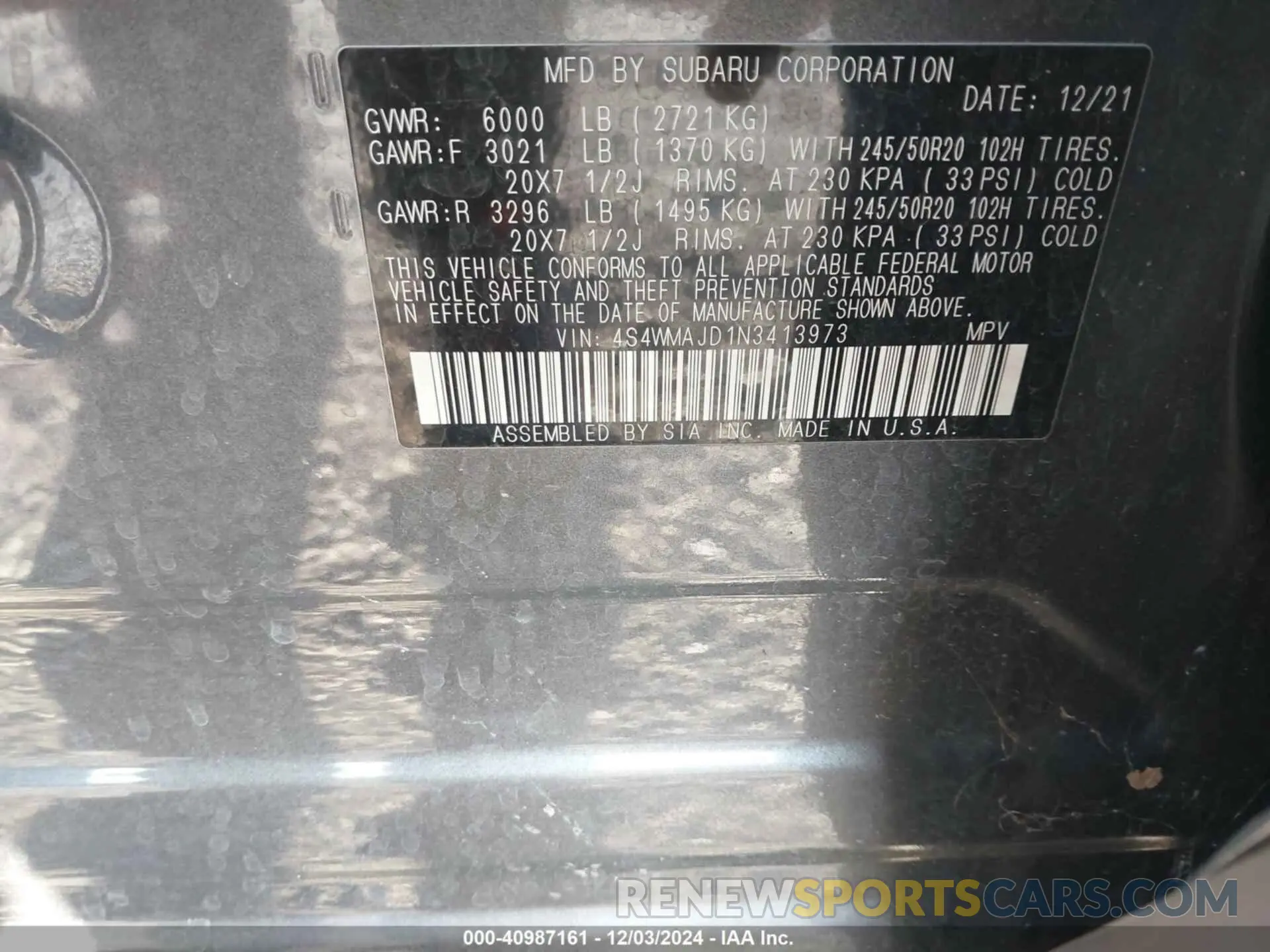 9 Photograph of a damaged car 4S4WMAJD1N3413973 SUBARU ASCENT 2022