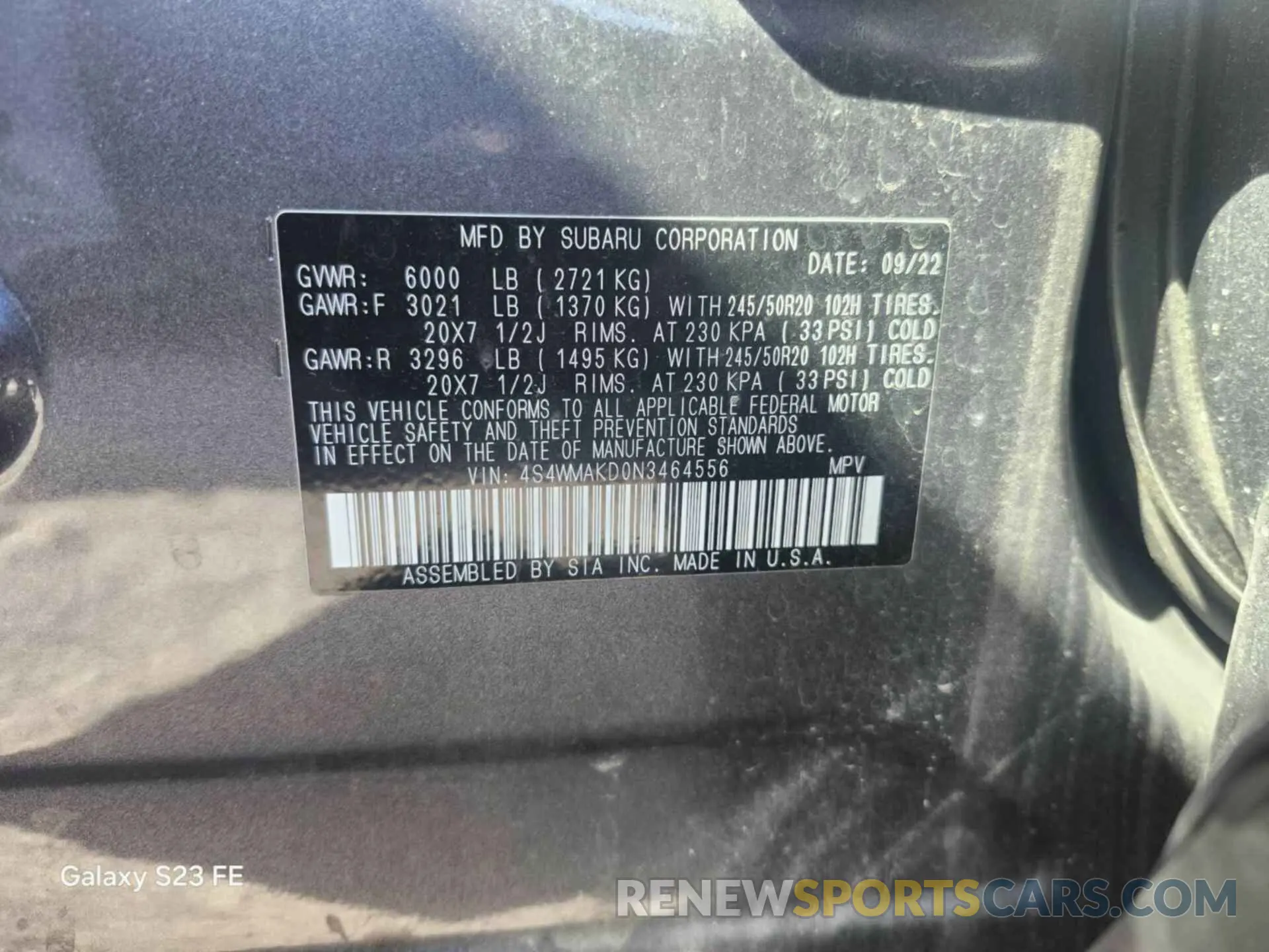 19 Photograph of a damaged car 4S4WMAKD0N3464556 SUBARU ASCENT 2022