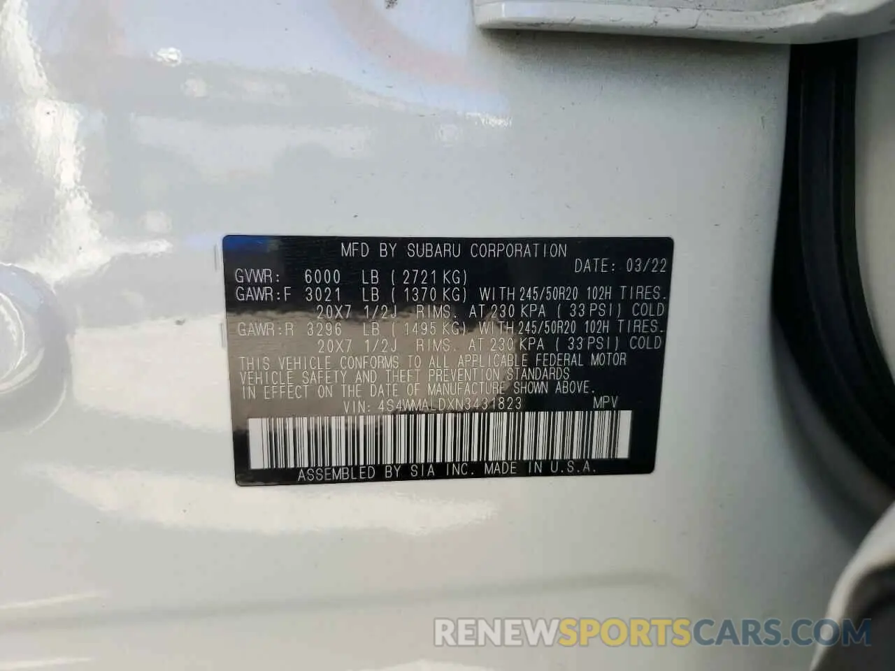 14 Photograph of a damaged car 4S4WMALDXN3431823 SUBARU ASCENT 2022