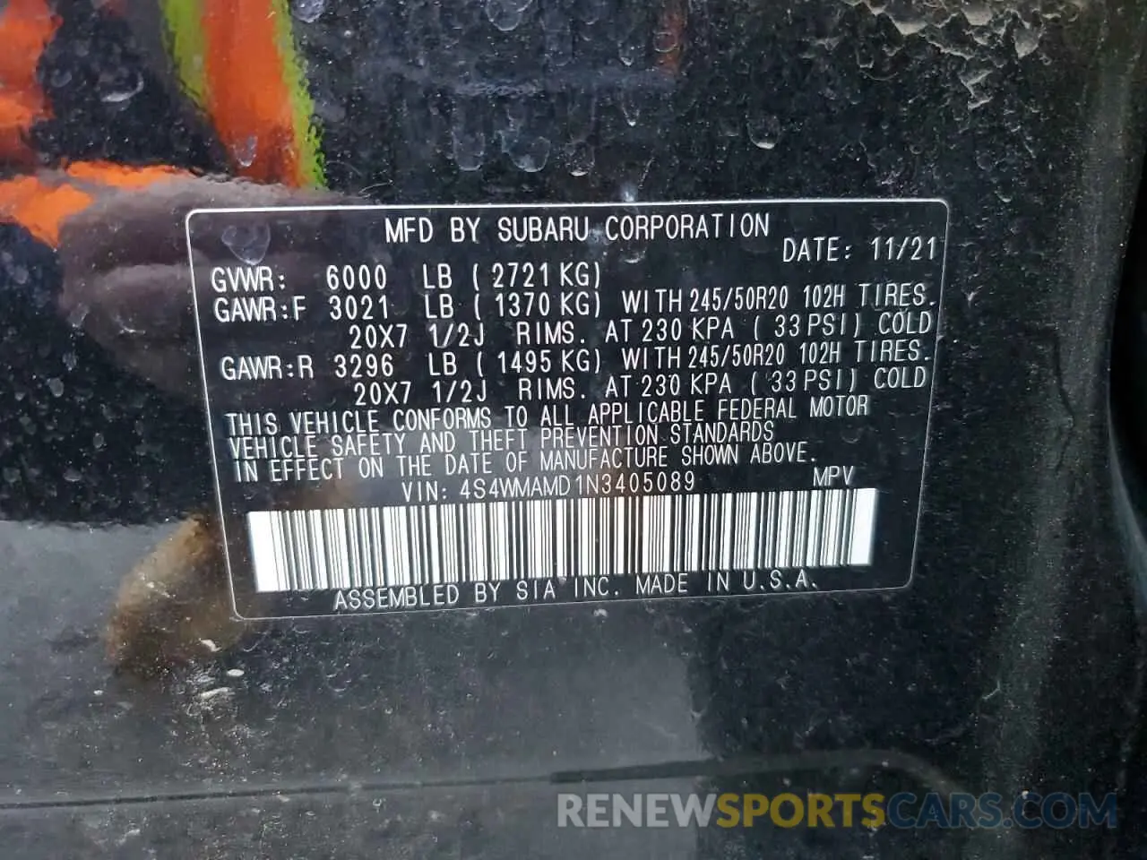 14 Photograph of a damaged car 4S4WMAMD1N3405089 SUBARU ASCENT 2022