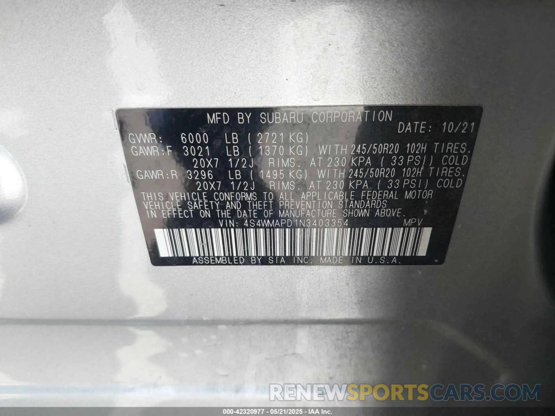 9 Photograph of a damaged car 4S4WMAPD1N3403354 SUBARU ASCENT 2022