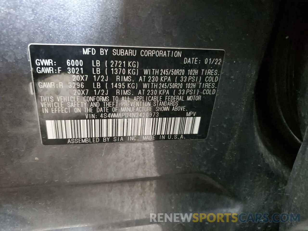 13 Photograph of a damaged car 4S4WMAPD4N3420973 SUBARU ASCENT 2022