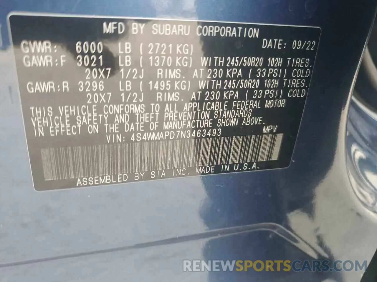 16 Photograph of a damaged car 4S4WMAPD7N3463493 SUBARU ASCENT 2022