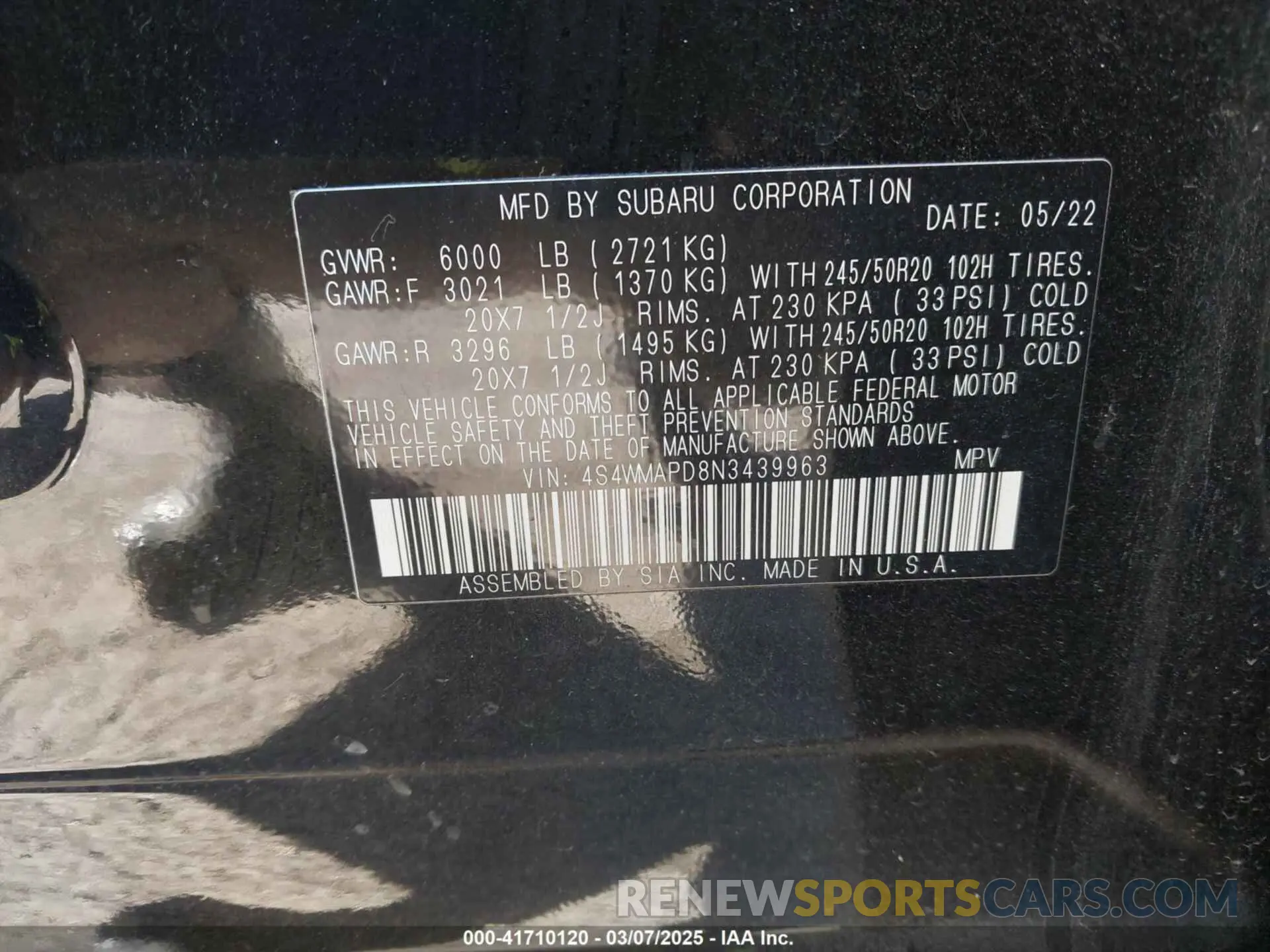 9 Photograph of a damaged car 4S4WMAPD8N3439963 SUBARU ASCENT 2022