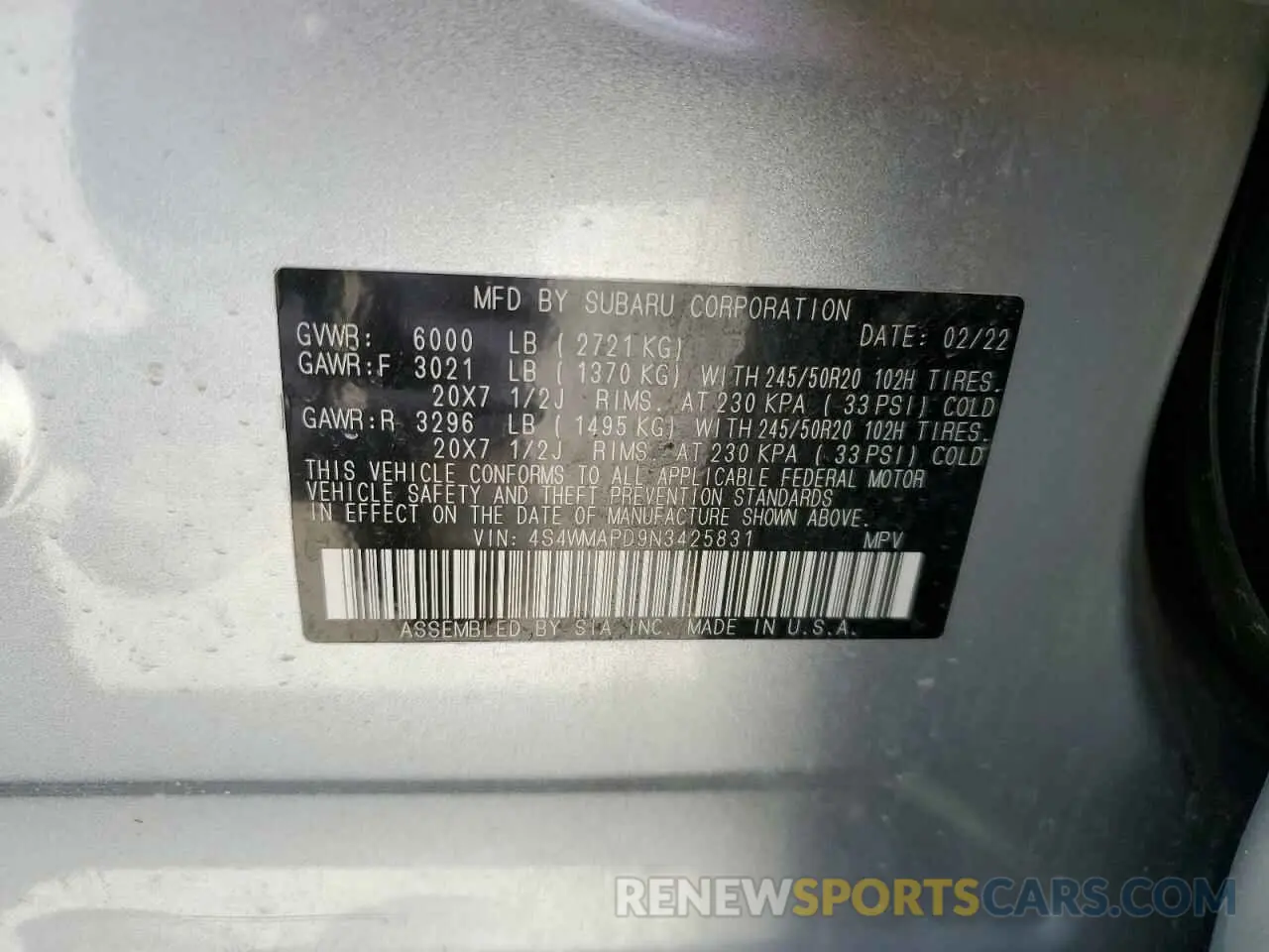14 Photograph of a damaged car 4S4WMAPD9N3425831 SUBARU ASCENT 2022
