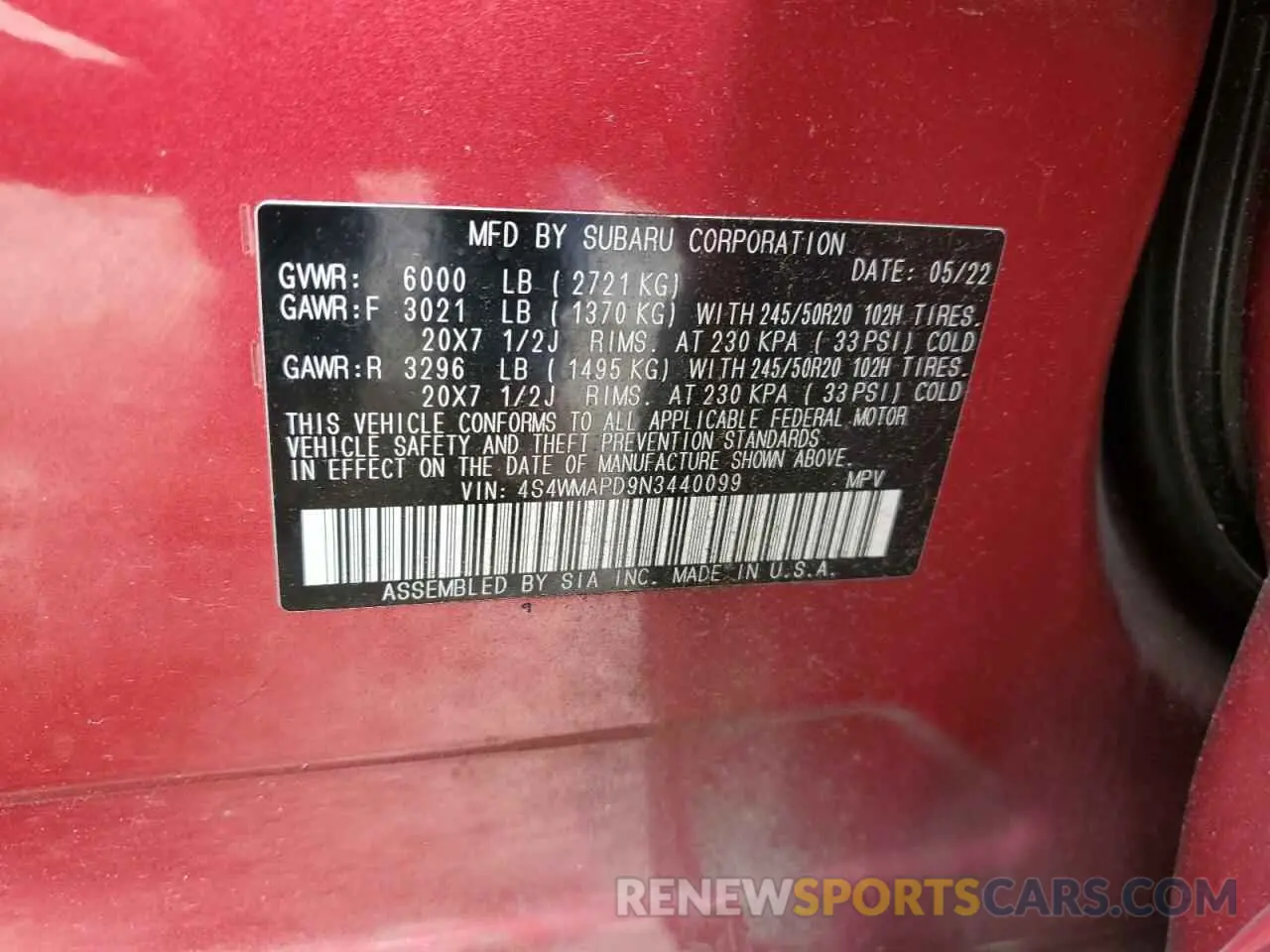 13 Photograph of a damaged car 4S4WMAPD9N3440099 SUBARU ASCENT 2022