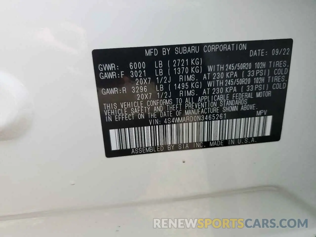 15 Photograph of a damaged car 4S4WMARD0N3465261 SUBARU ASCENT 2022