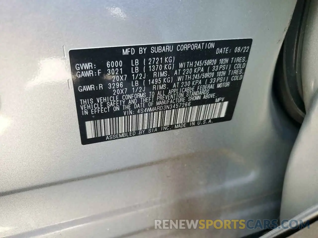 14 Photograph of a damaged car 4S4WMARD3N3457266 SUBARU ASCENT 2022