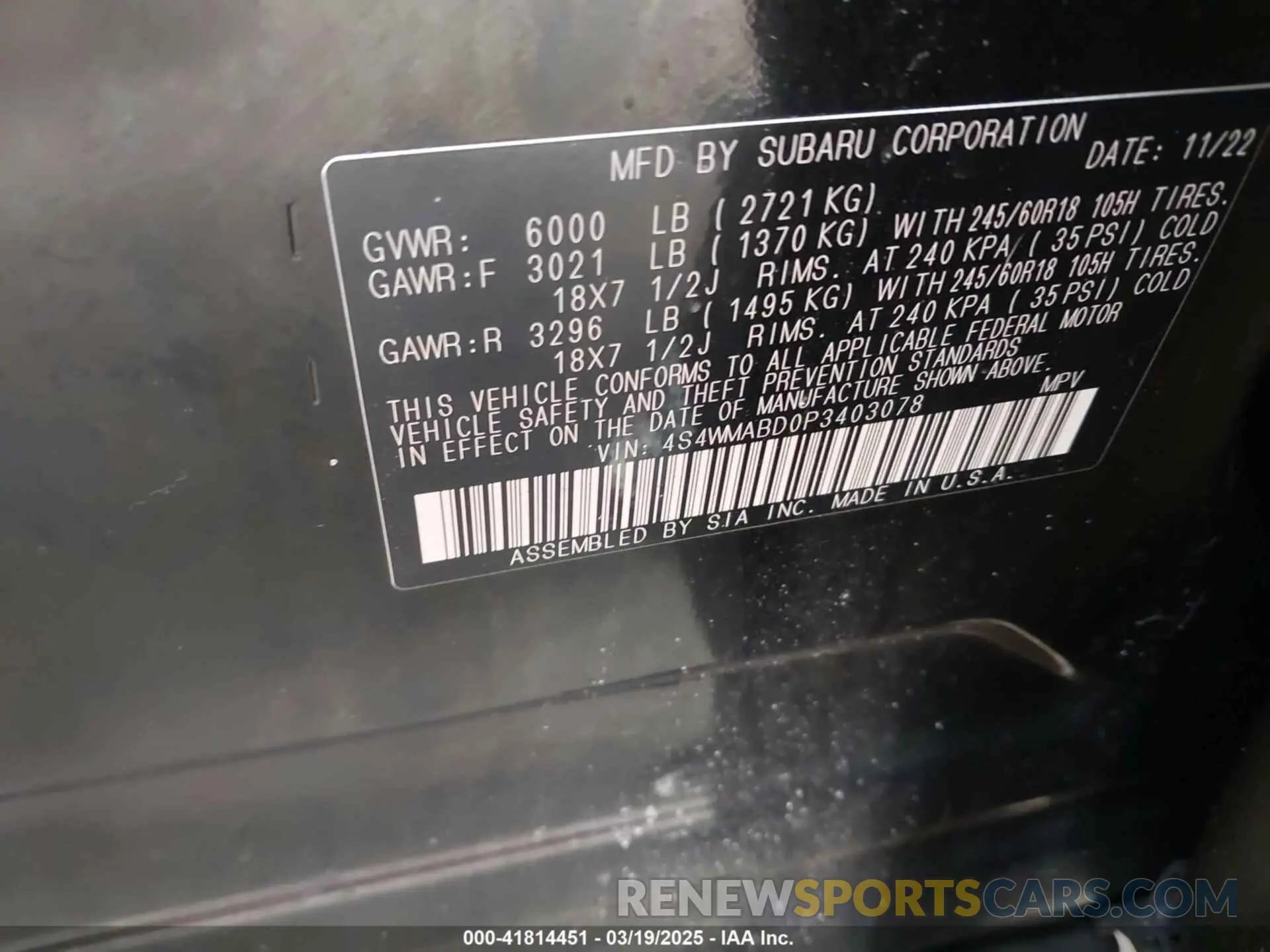 9 Photograph of a damaged car 4S4WMABD0P3403078 SUBARU ASCENT 2023