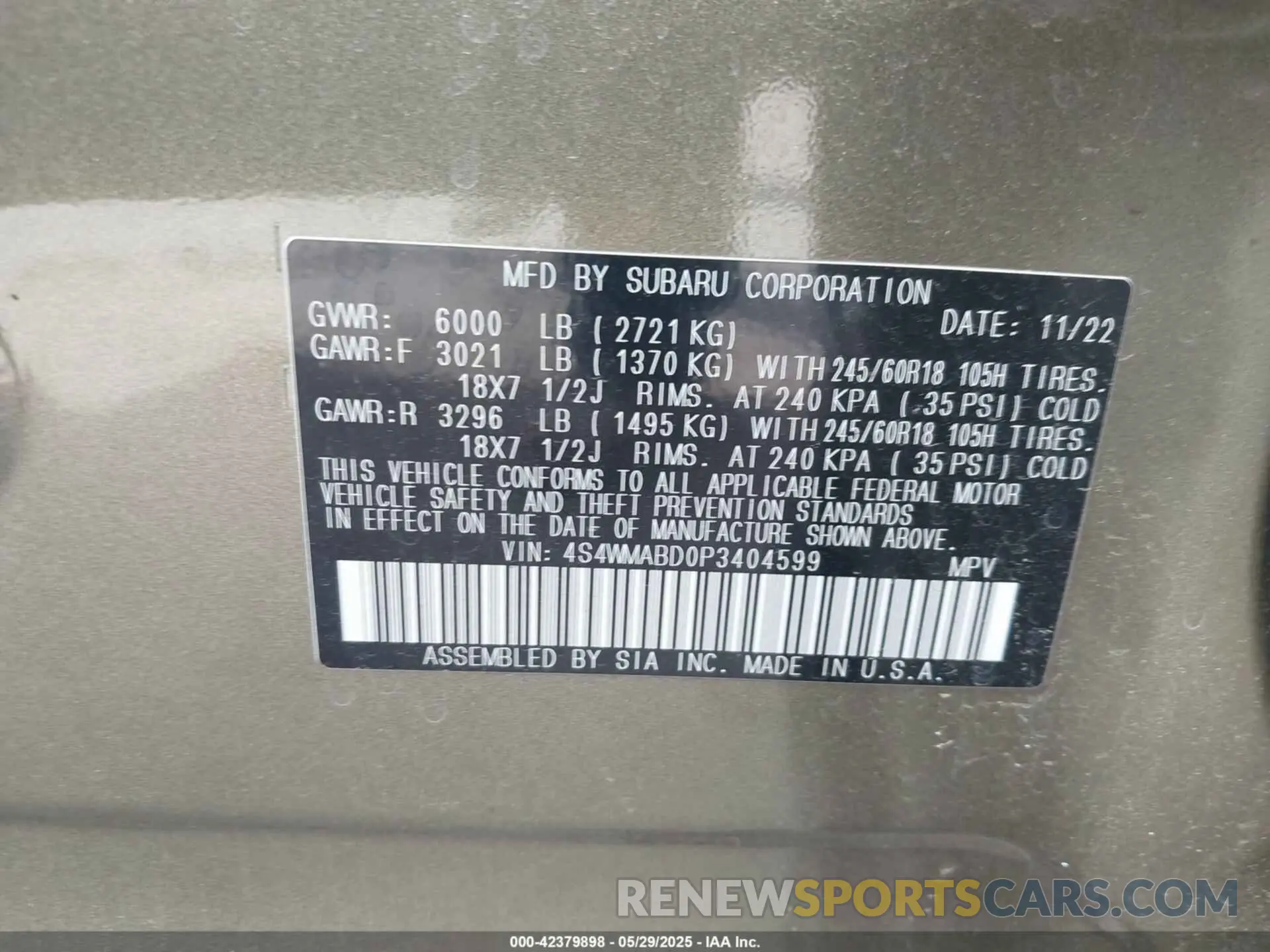 9 Photograph of a damaged car 4S4WMABD0P3404599 SUBARU ASCENT 2023