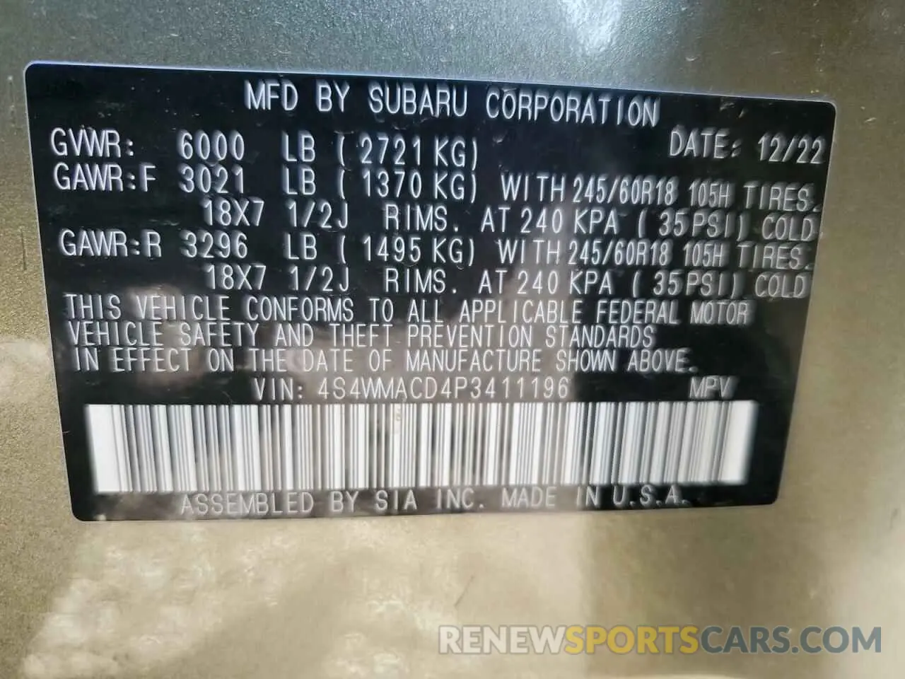 13 Photograph of a damaged car 4S4WMACD4P3411196 SUBARU ASCENT 2023