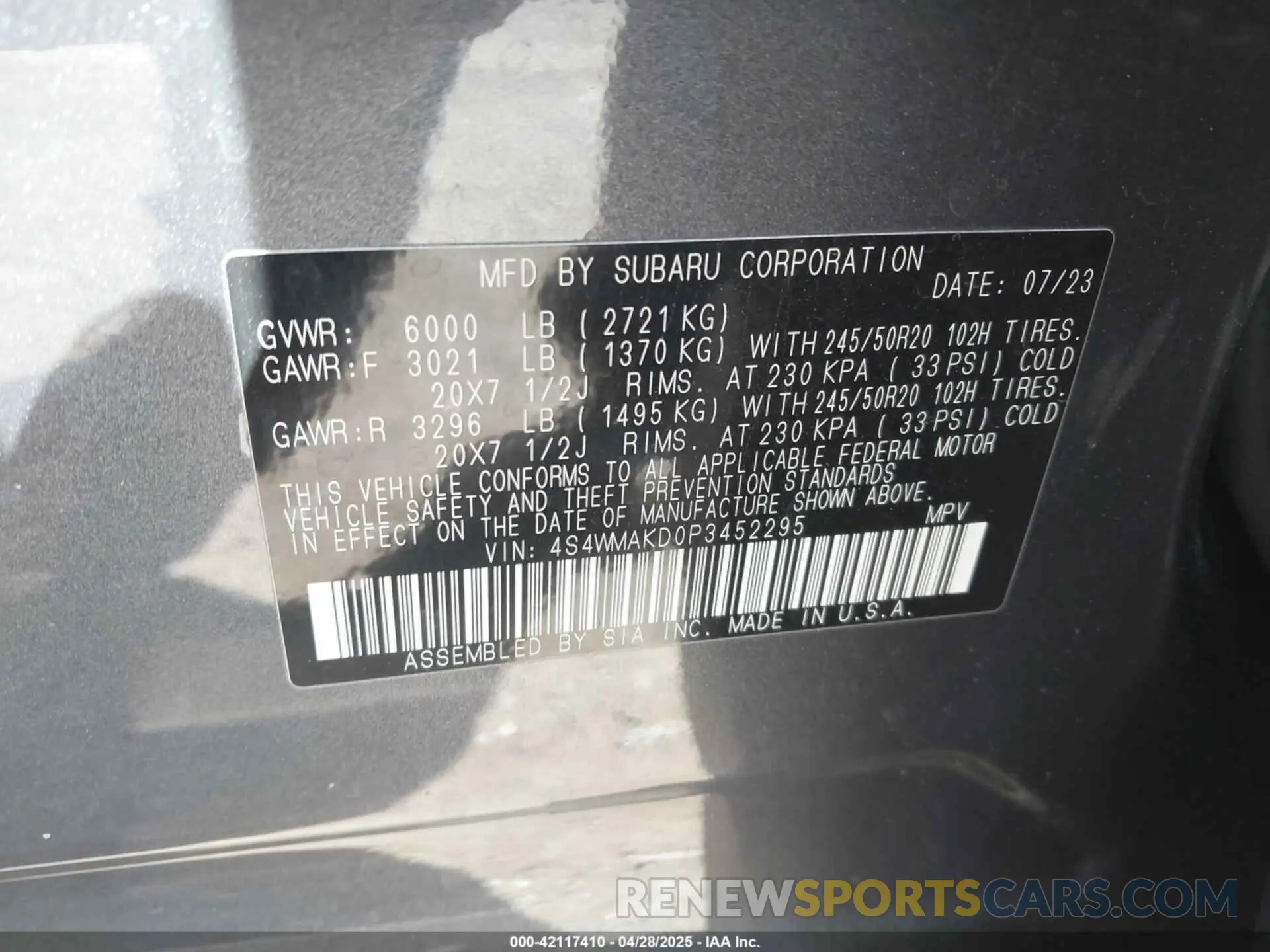 9 Photograph of a damaged car 4S4WMAKD0P3452295 SUBARU ASCENT 2023