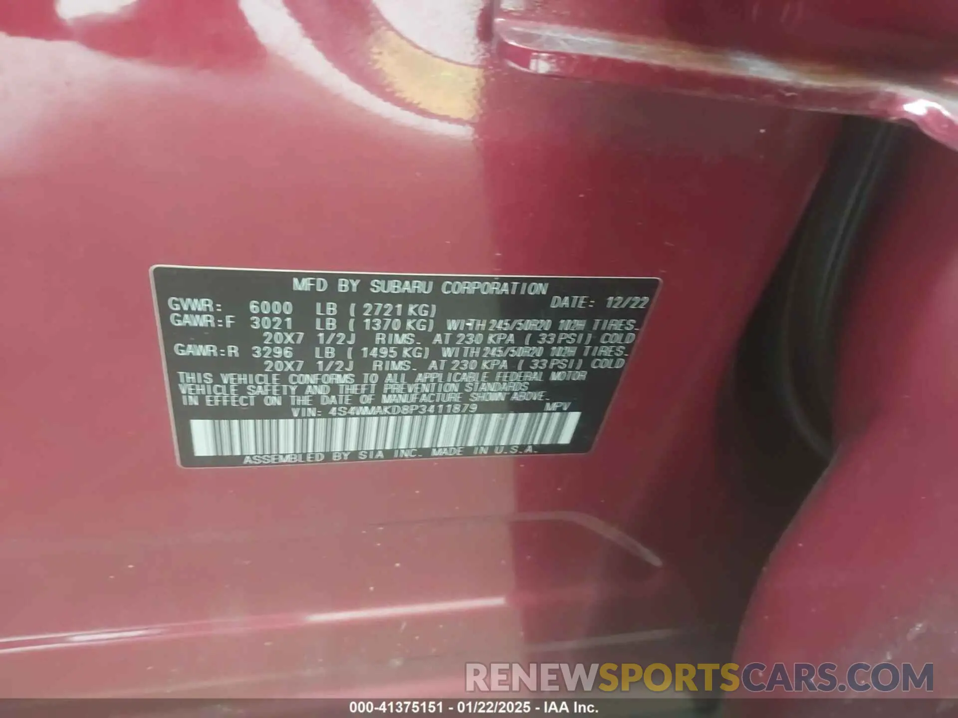 9 Photograph of a damaged car 4S4WMAKD8P3411879 SUBARU ASCENT 2023