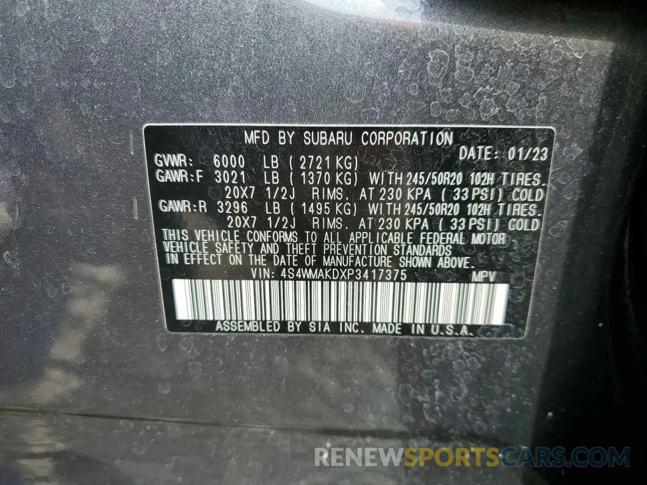13 Photograph of a damaged car 4S4WMAKDXP3417375 SUBARU ASCENT 2023