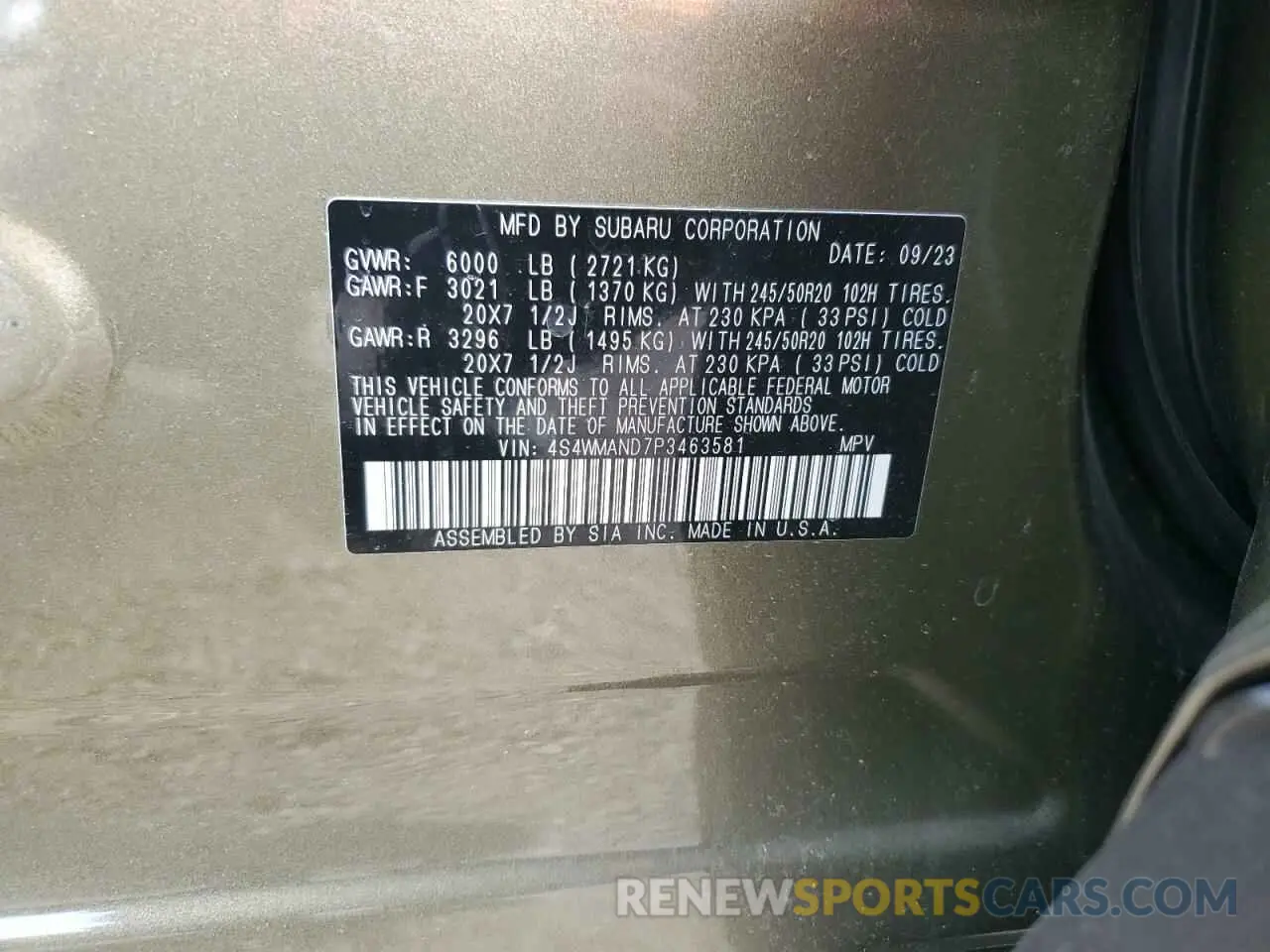 13 Photograph of a damaged car 4S4WMAND7P3463581 SUBARU ASCENT 2023