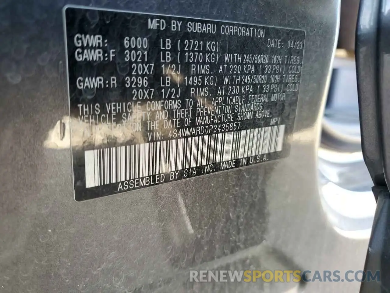 13 Photograph of a damaged car 4S4WMARD0P3435857 SUBARU ASCENT 2023