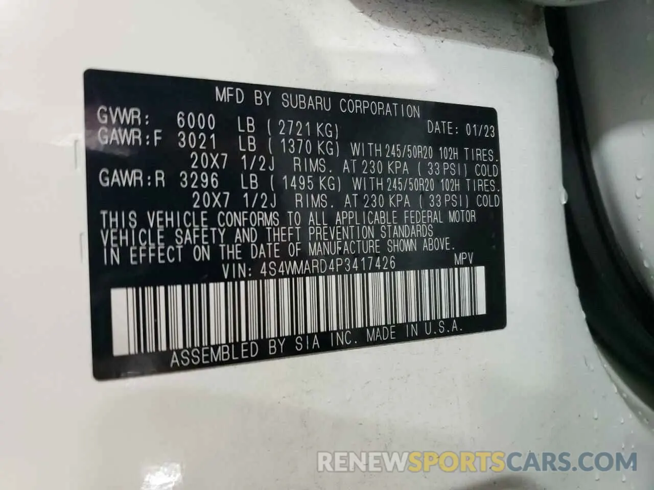 14 Photograph of a damaged car 4S4WMARD4P3417426 SUBARU ASCENT 2023