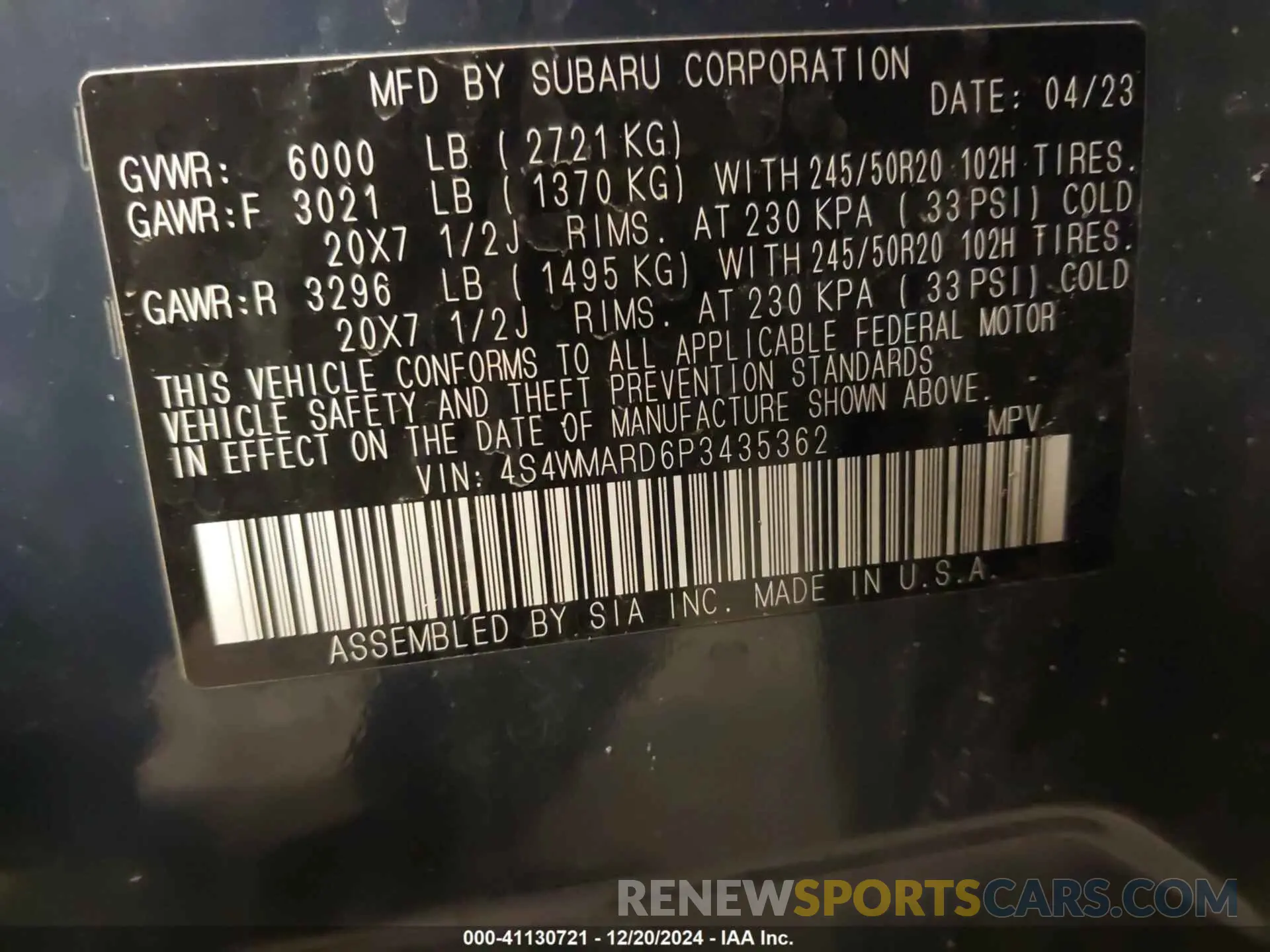 9 Photograph of a damaged car 4S4WMARD6P3435362 SUBARU ASCENT 2023