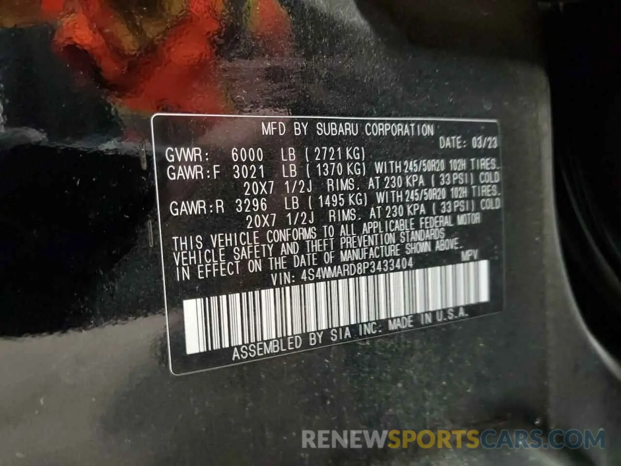 14 Photograph of a damaged car 4S4WMARD8P3433404 SUBARU ASCENT 2023