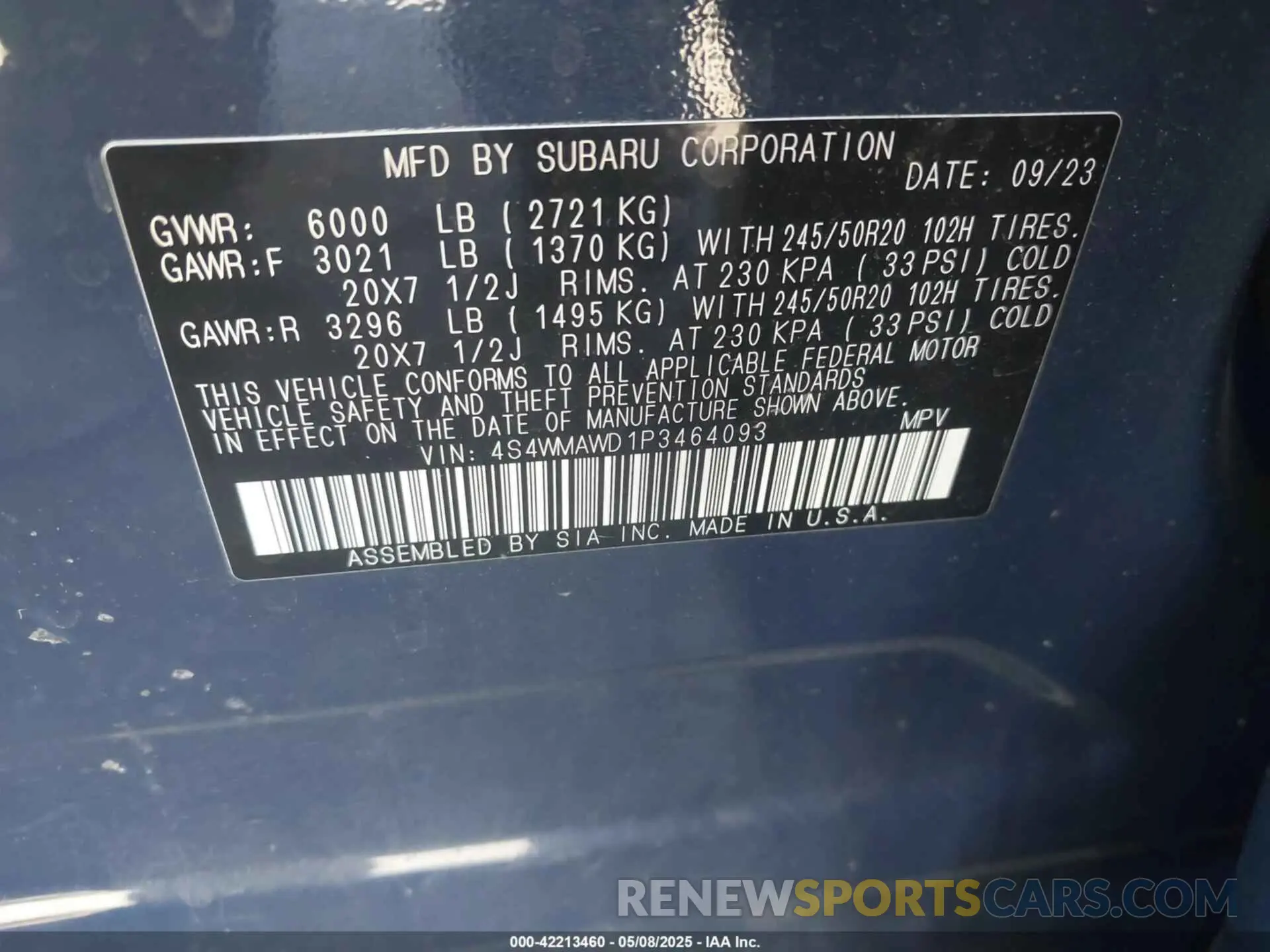 9 Photograph of a damaged car 4S4WMAWD1P3464093 SUBARU ASCENT 2023