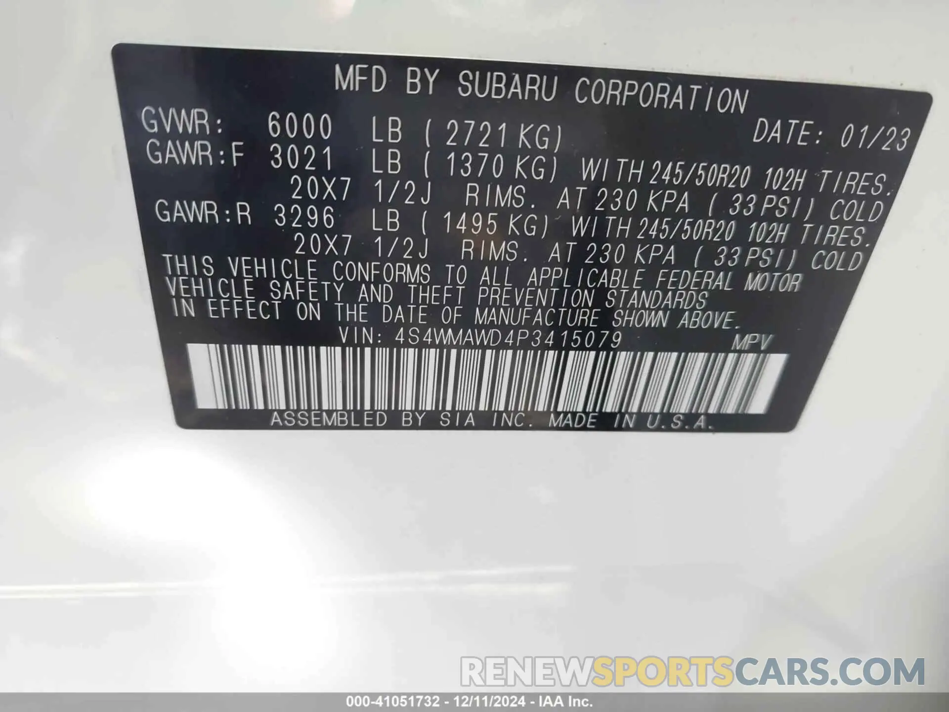9 Photograph of a damaged car 4S4WMAWD4P3415079 SUBARU ASCENT 2023