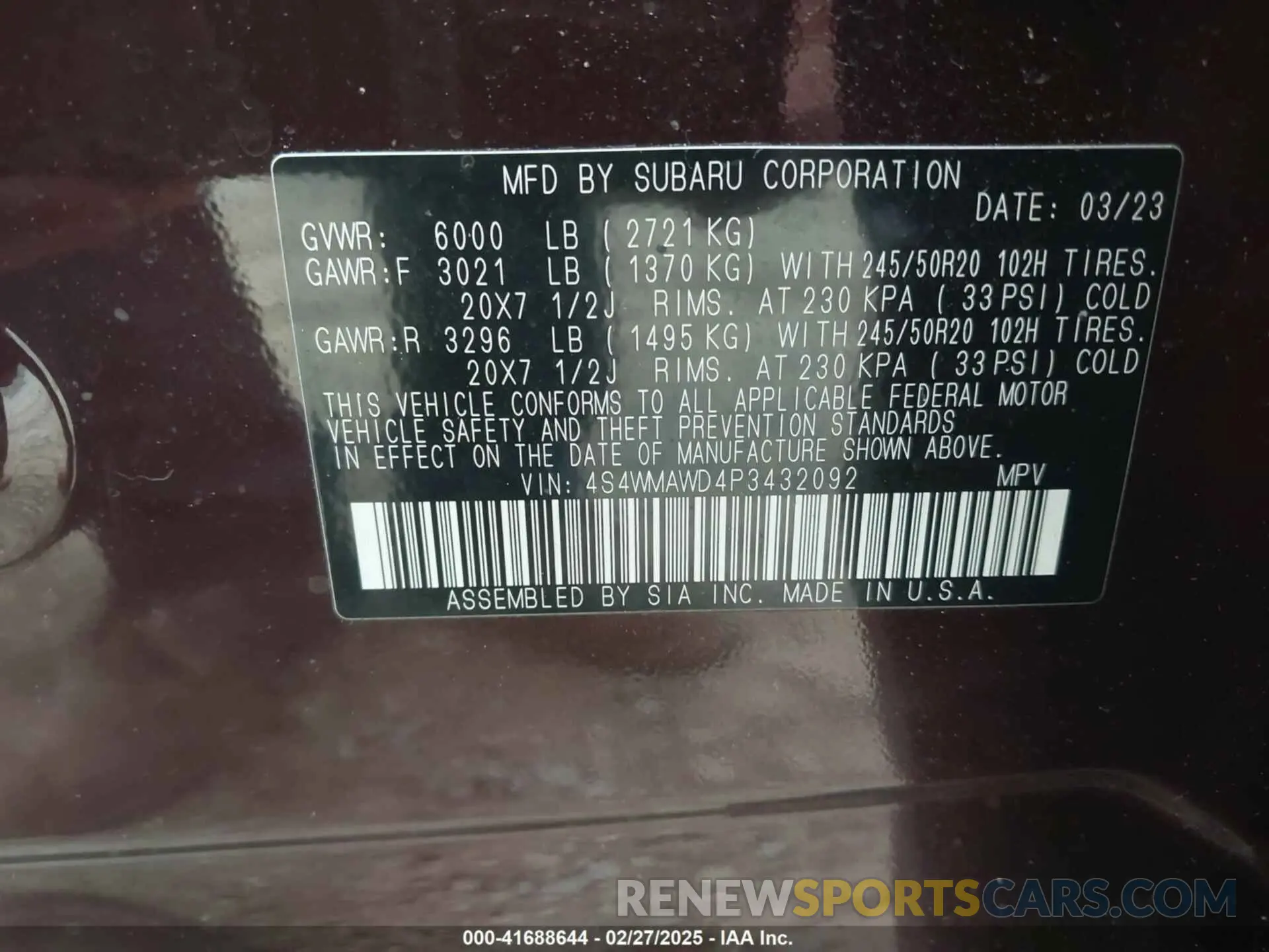9 Photograph of a damaged car 4S4WMAWD4P3432092 SUBARU ASCENT 2023