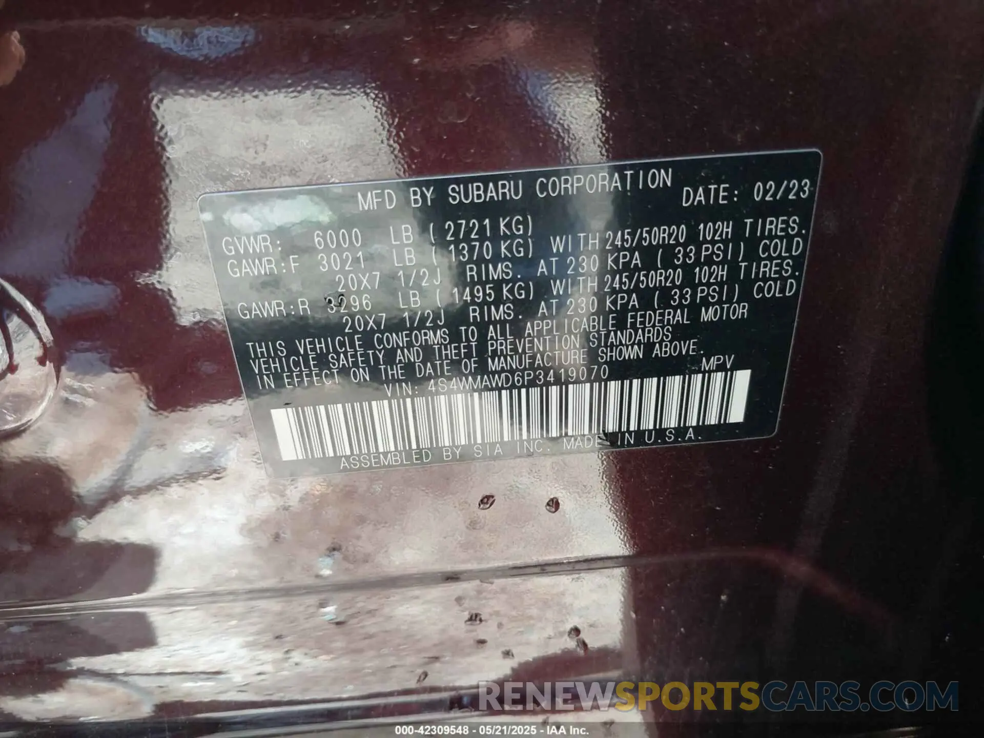9 Photograph of a damaged car 4S4WMAWD6P3419070 SUBARU ASCENT 2023
