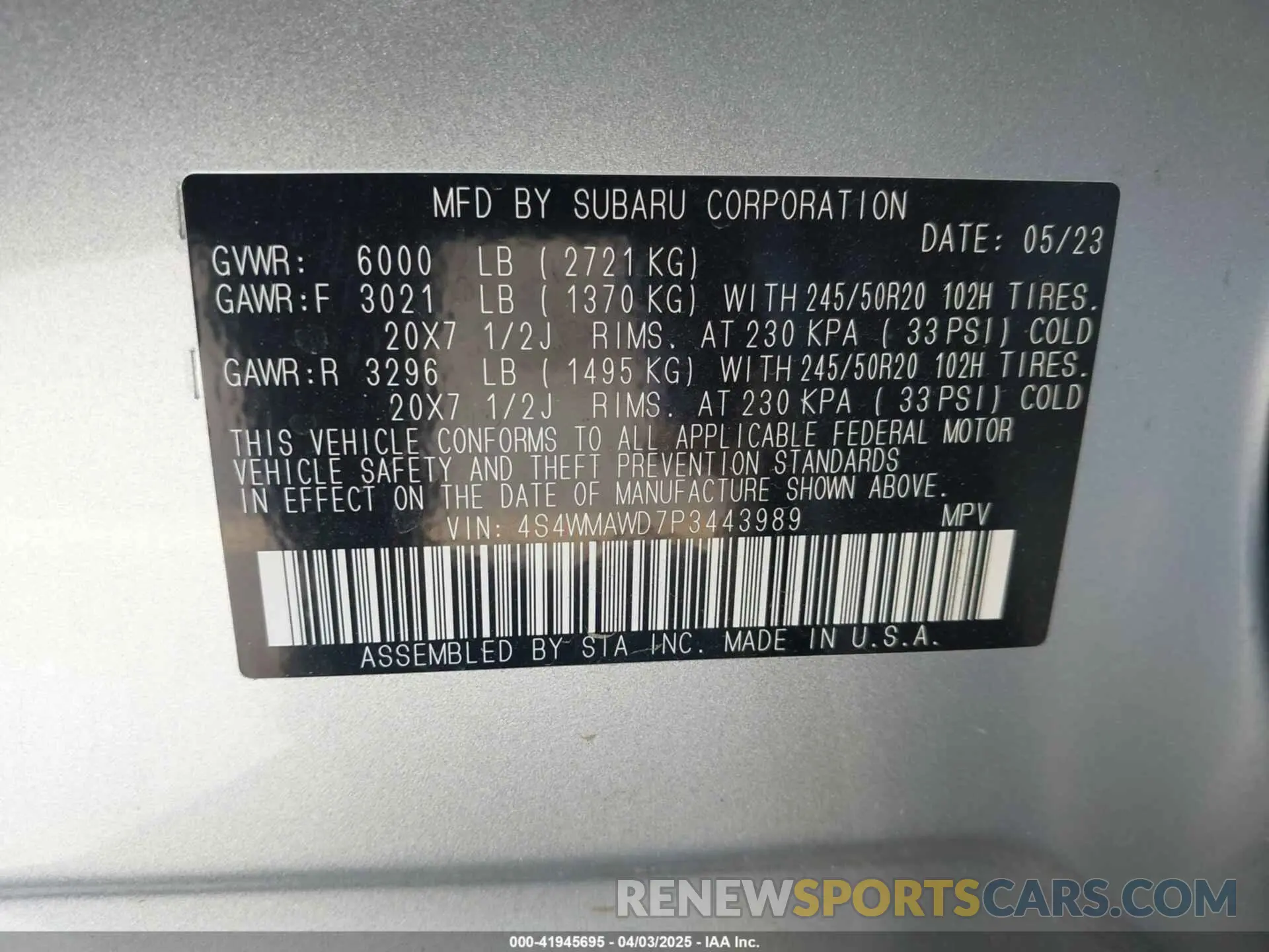 9 Photograph of a damaged car 4S4WMAWD7PC443989 SUBARU ASCENT 2023