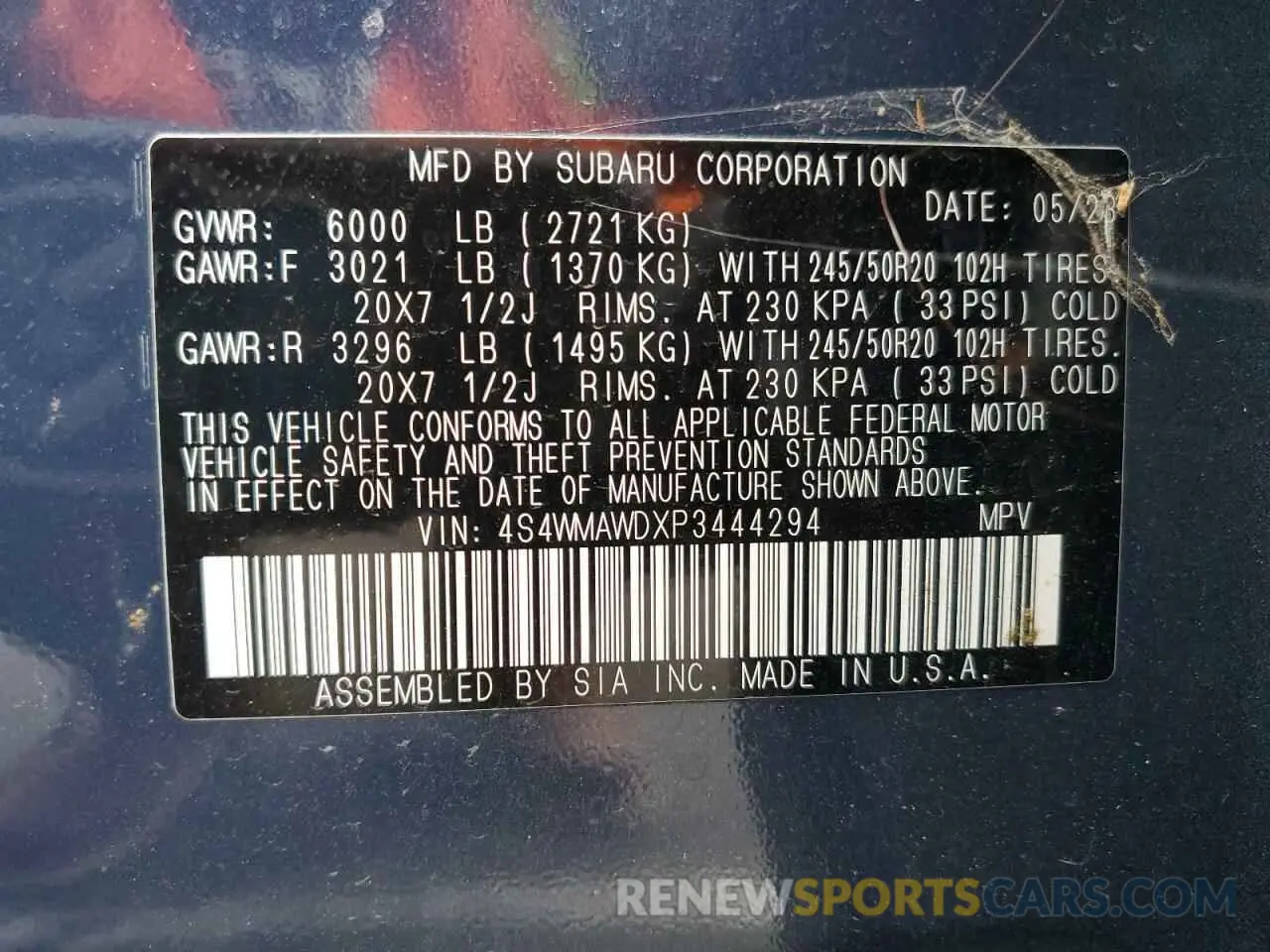 13 Photograph of a damaged car 4S4WMAWDXP3444294 SUBARU ASCENT 2023