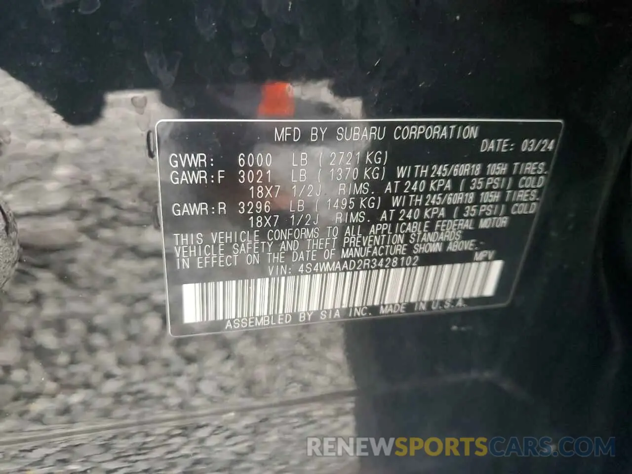 14 Photograph of a damaged car 4S4WMAAD2R3428102 SUBARU ASCENT 2024